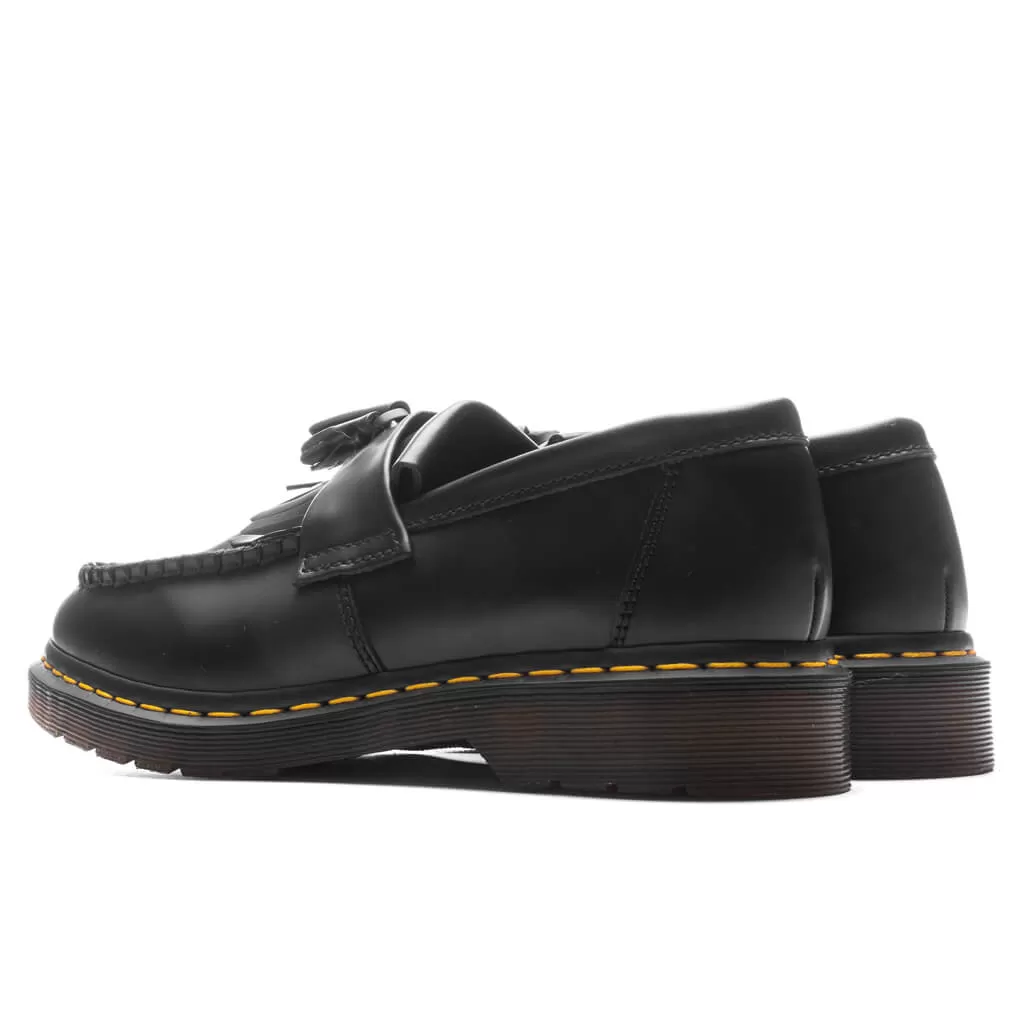 Adrian Yellow Stitch Leather Tassel Loafers - Black Smooth