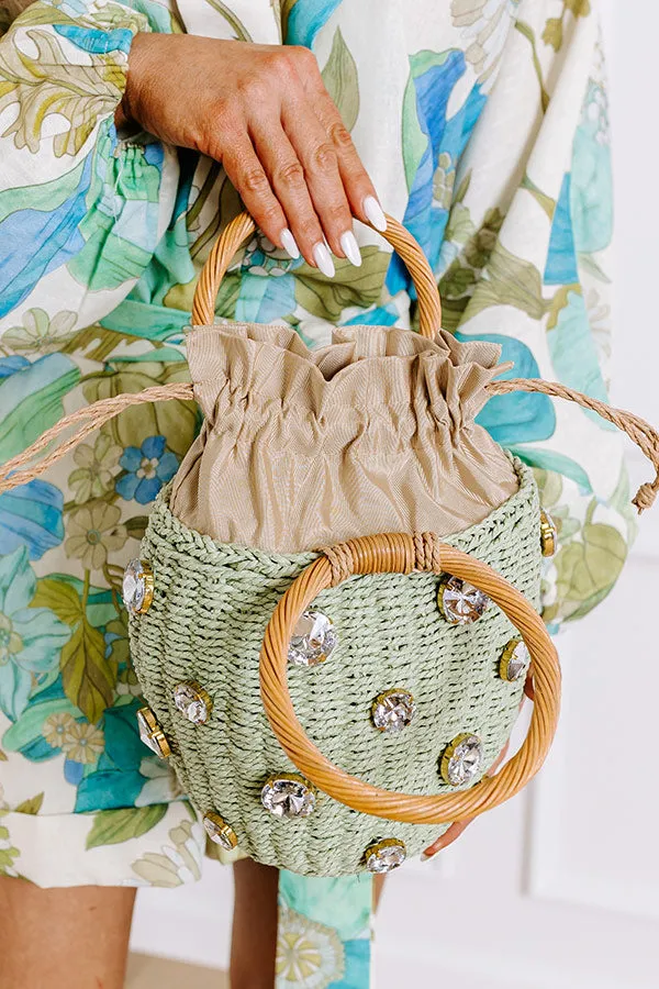 All The Vibes Straw Woven Bucket Bag in Pear