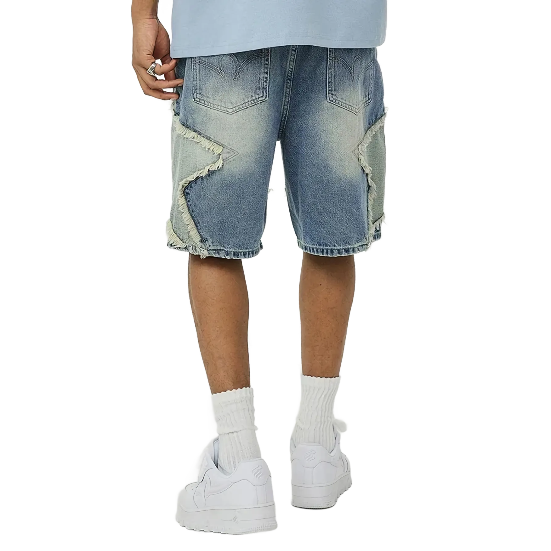 'Apollo' Distressed Denim Shorts with Star Patch