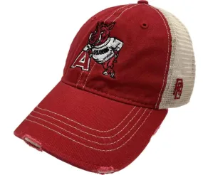 Arkansas Razorbacks Retro Brand Red Vintage Distressed Mesh Snapback Hat Cap