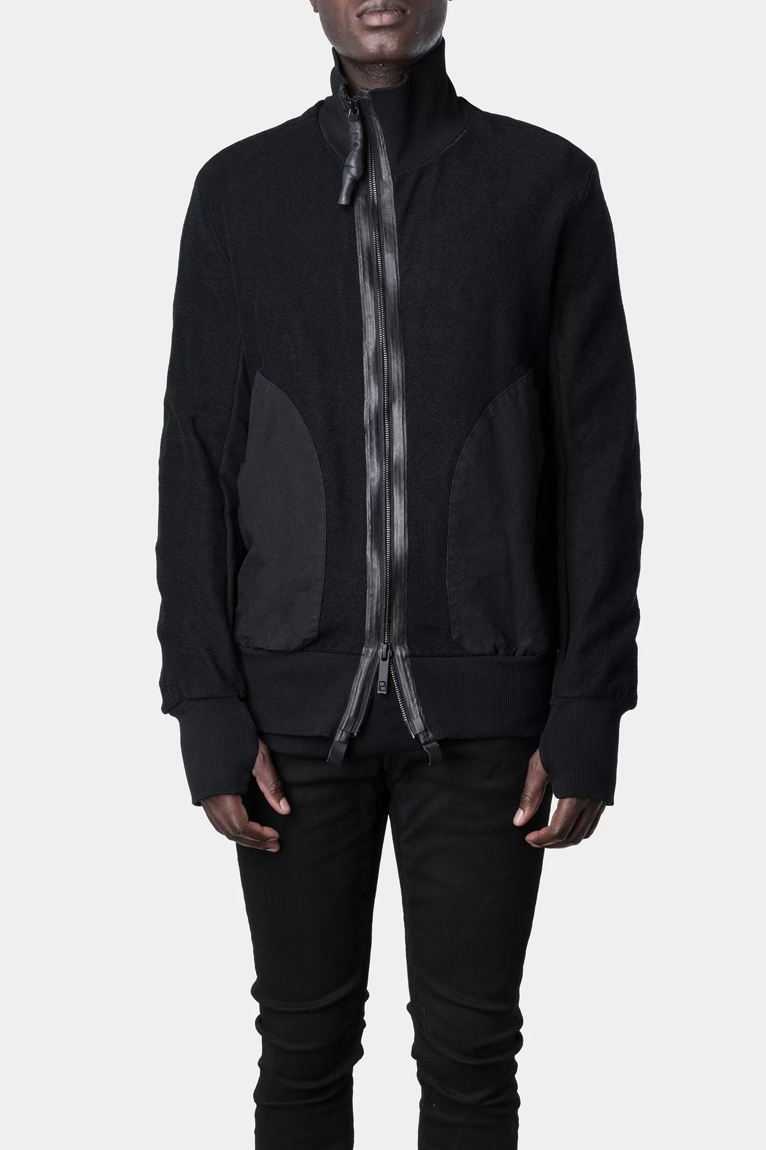 Asymmetrical zip cropped bomber jacket, Black