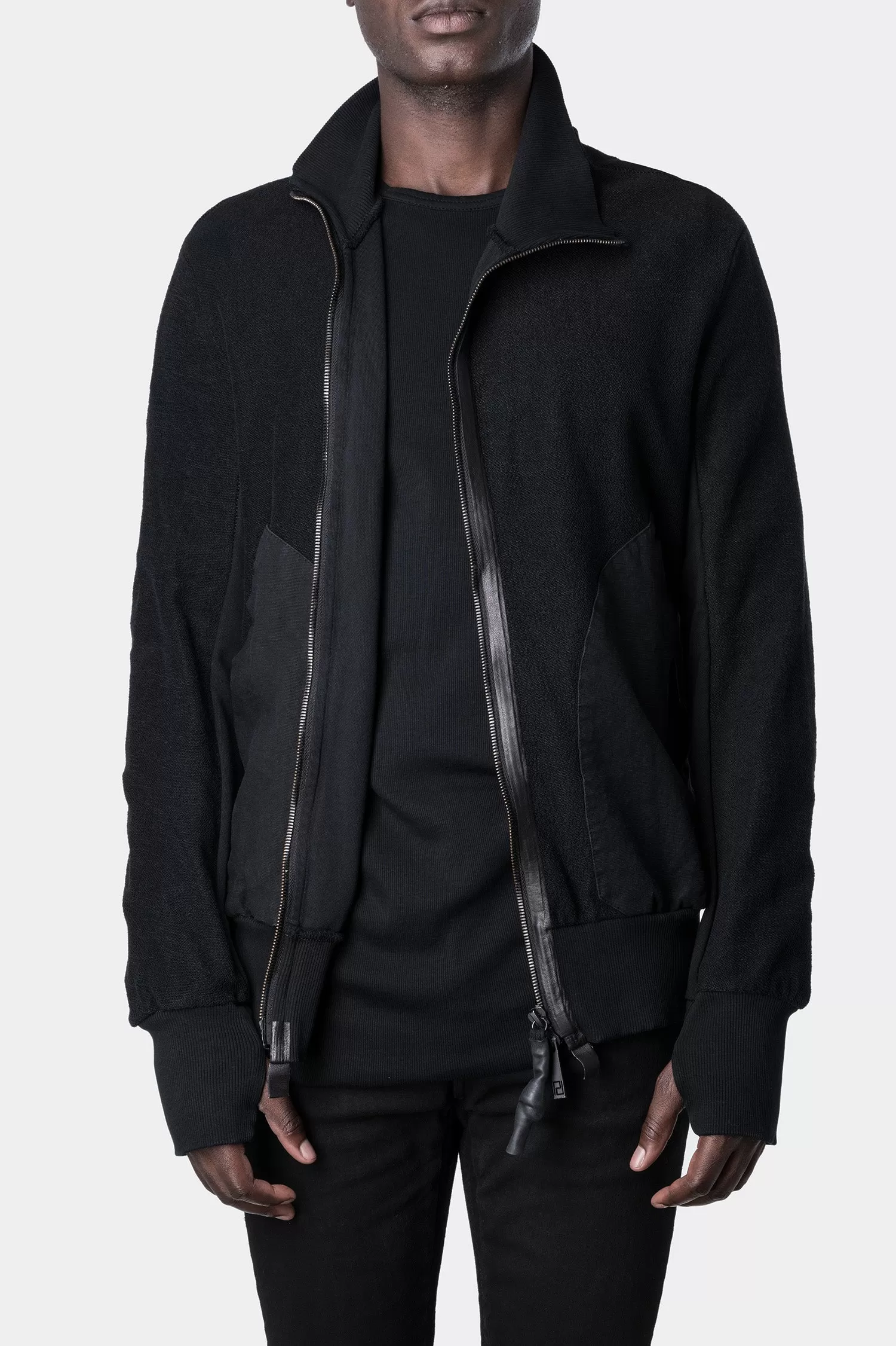 Asymmetrical zip cropped bomber jacket, Black