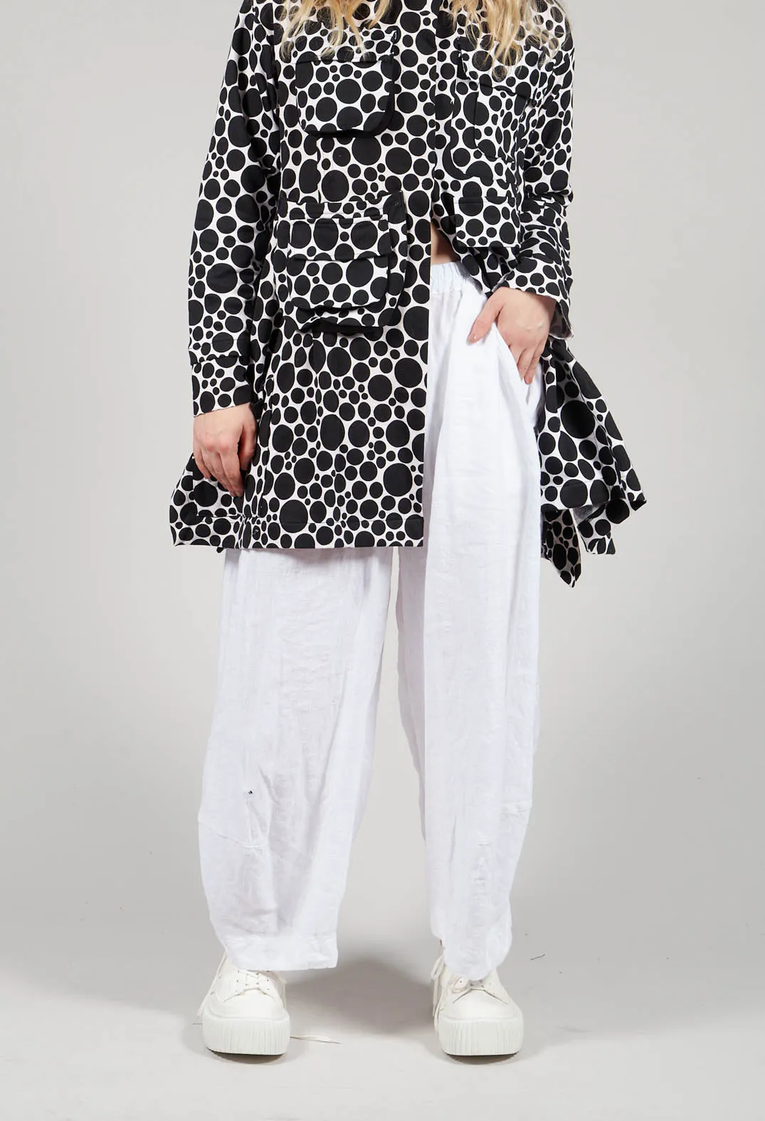 Balloon Leg Linen Trousers in White