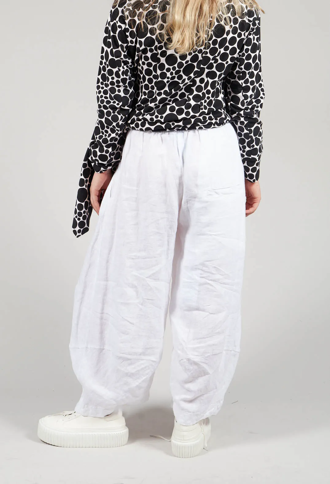 Balloon Leg Linen Trousers in White