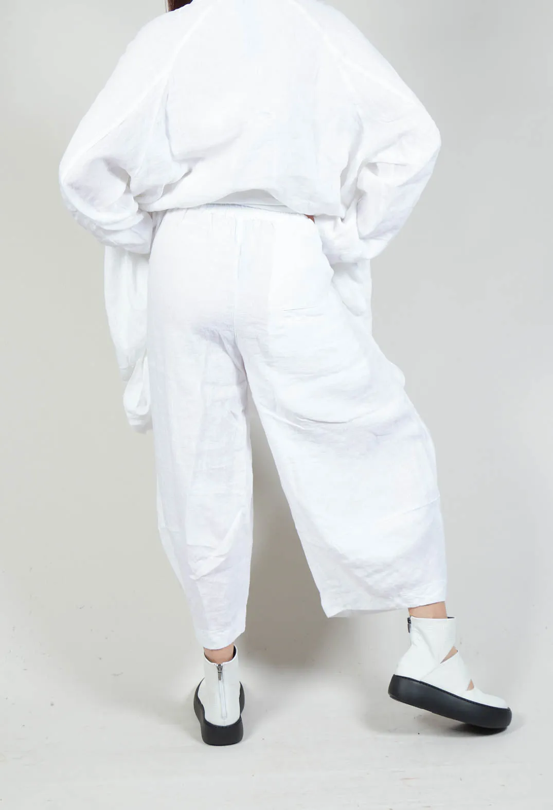 Balloon Leg Linen Trousers in White