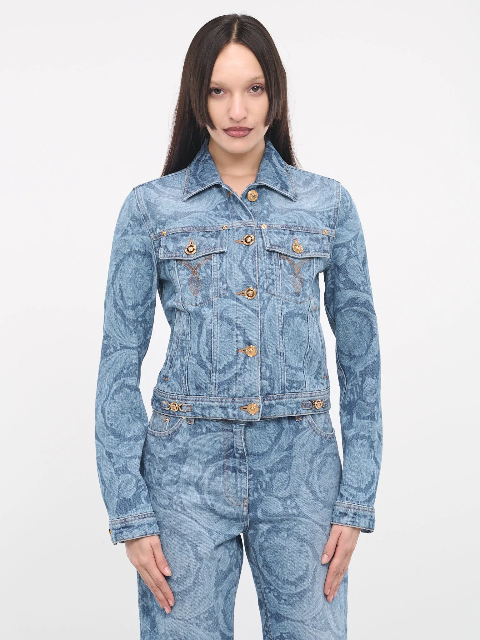 Barocco Print Denim Jacket (1014139-1A10029-MEDIUM-BLUE)