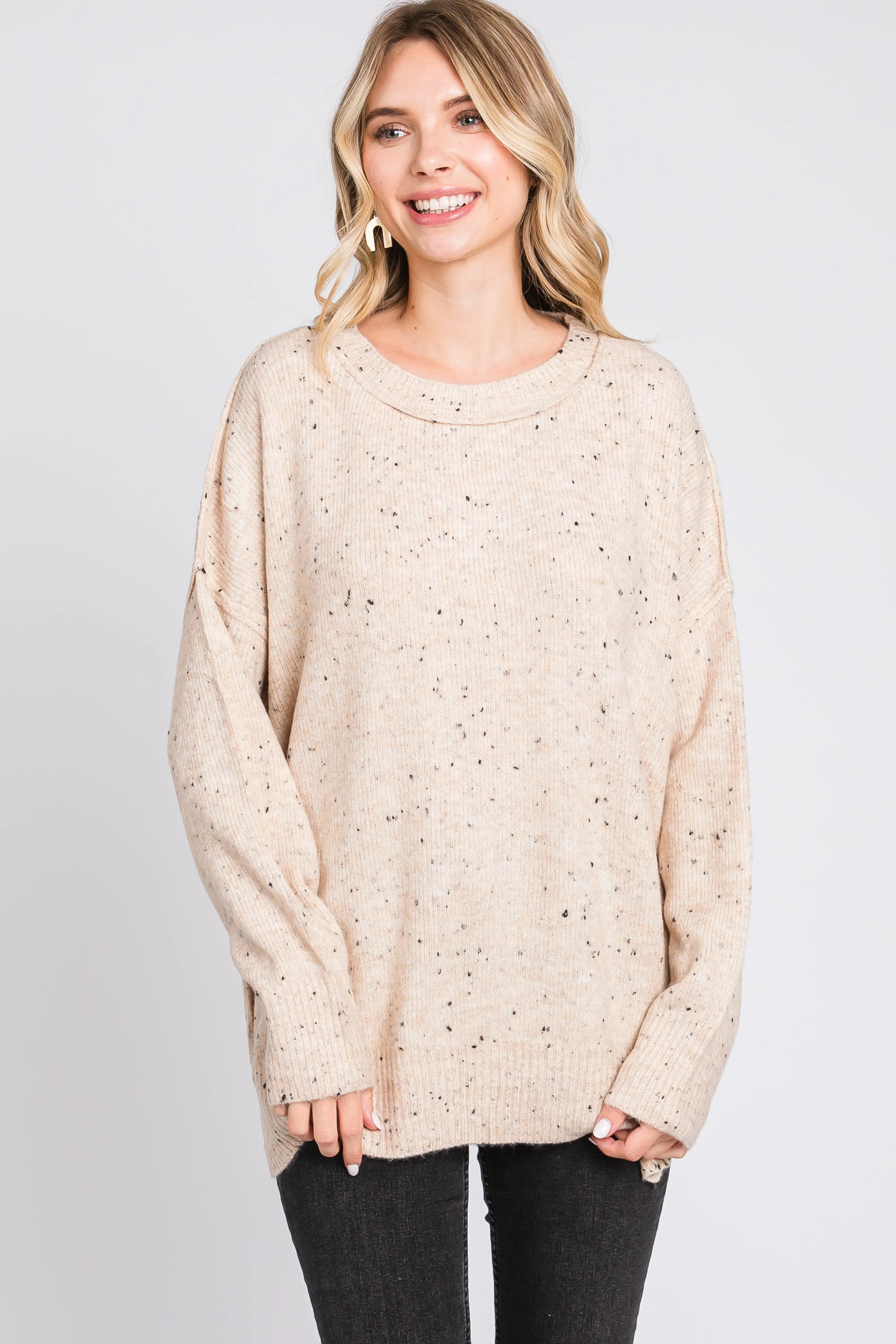 Beige Speckled Knit Sweater