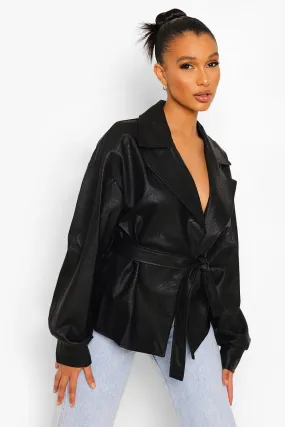 Belted Faux Leather Jacket