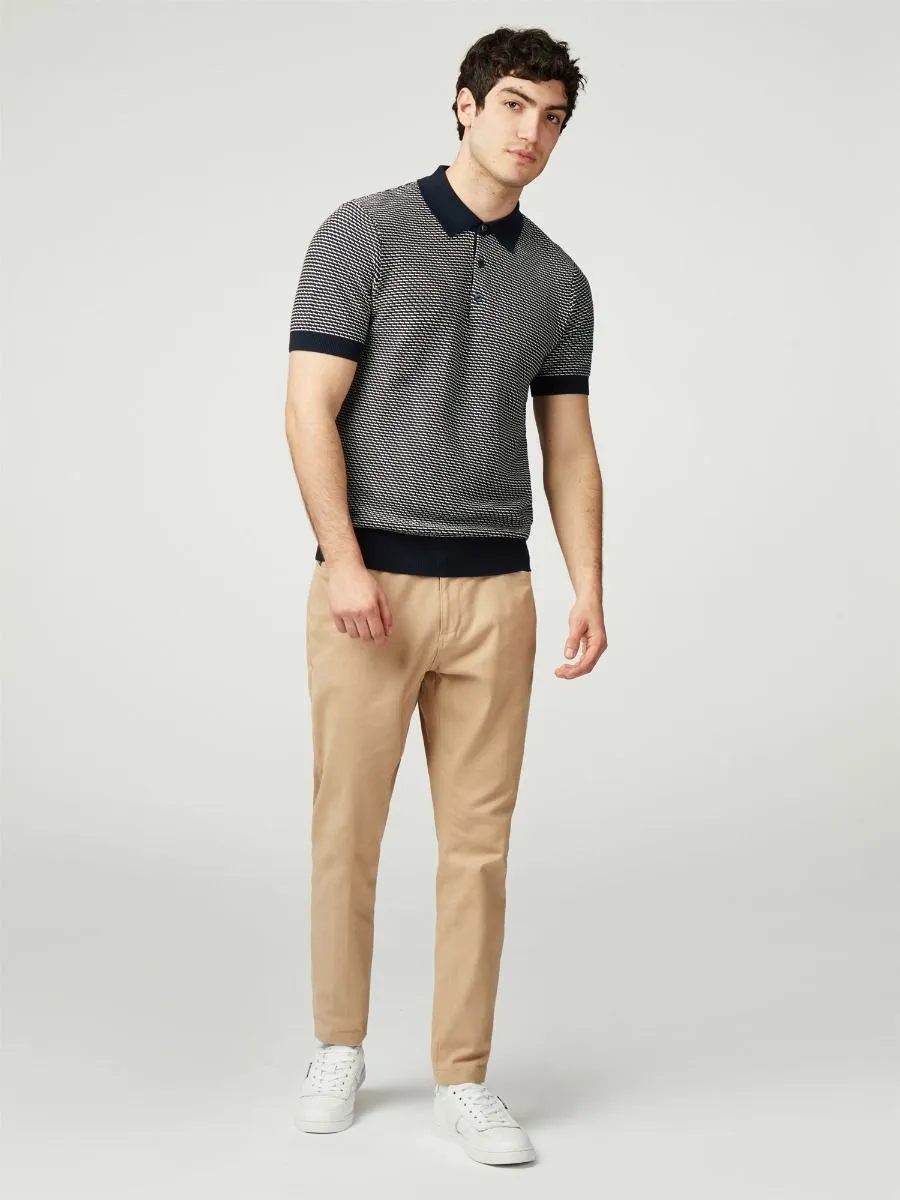 Ben Sherman Bicoloured Textured Knitted Polo Shirt Dark Navy