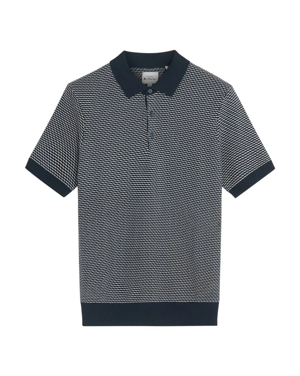 Ben Sherman Bicoloured Textured Knitted Polo Shirt Dark Navy