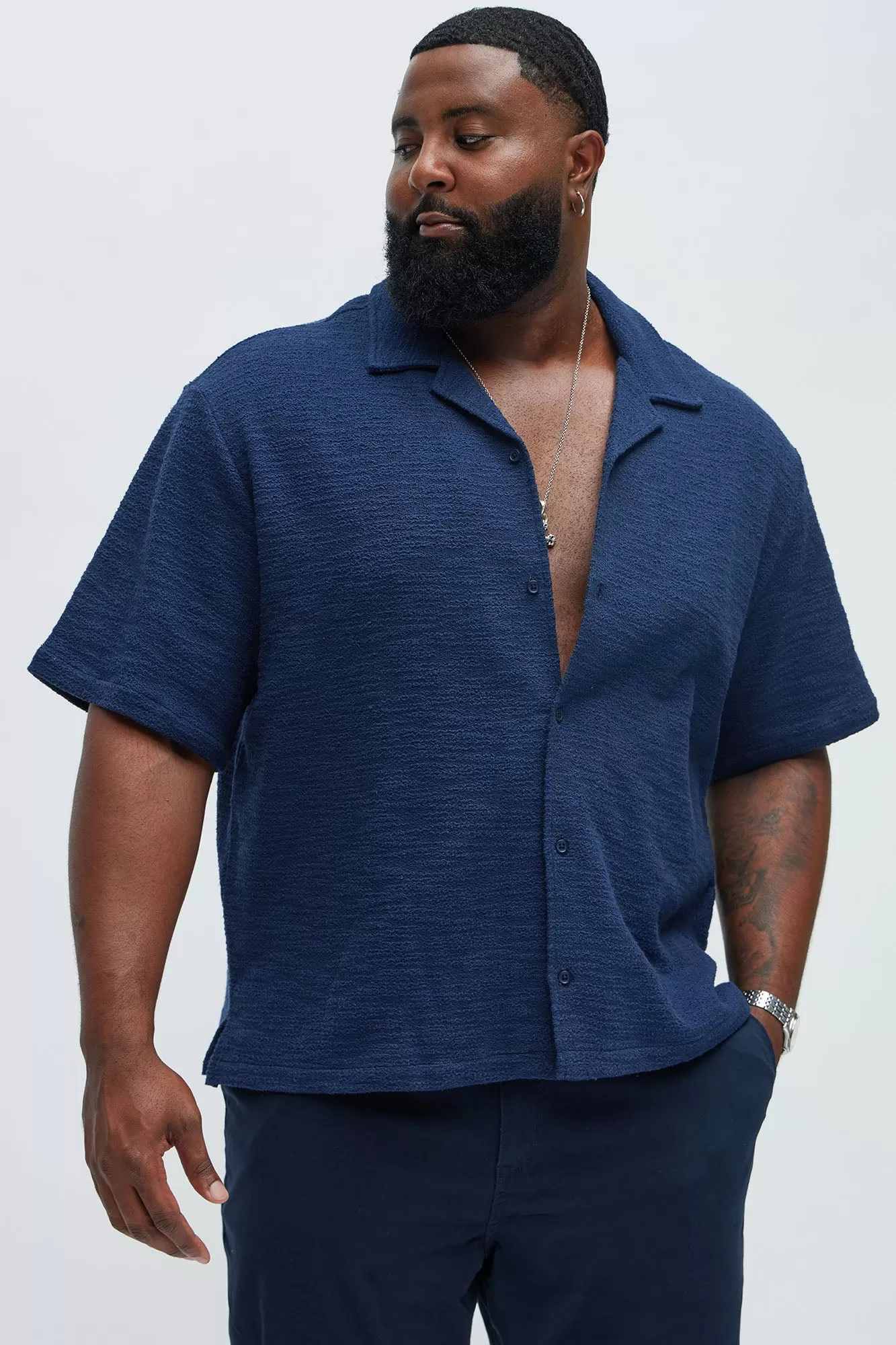 Blaine Textured Knit Shirt - Navy