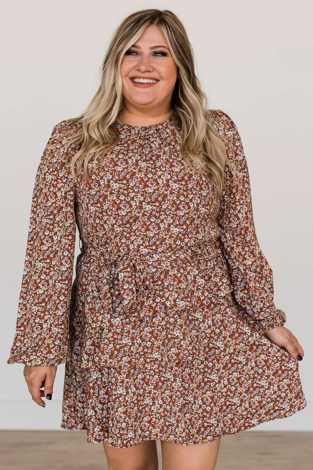 Blessed Beyond Belief Floral Dress- Dark Rust