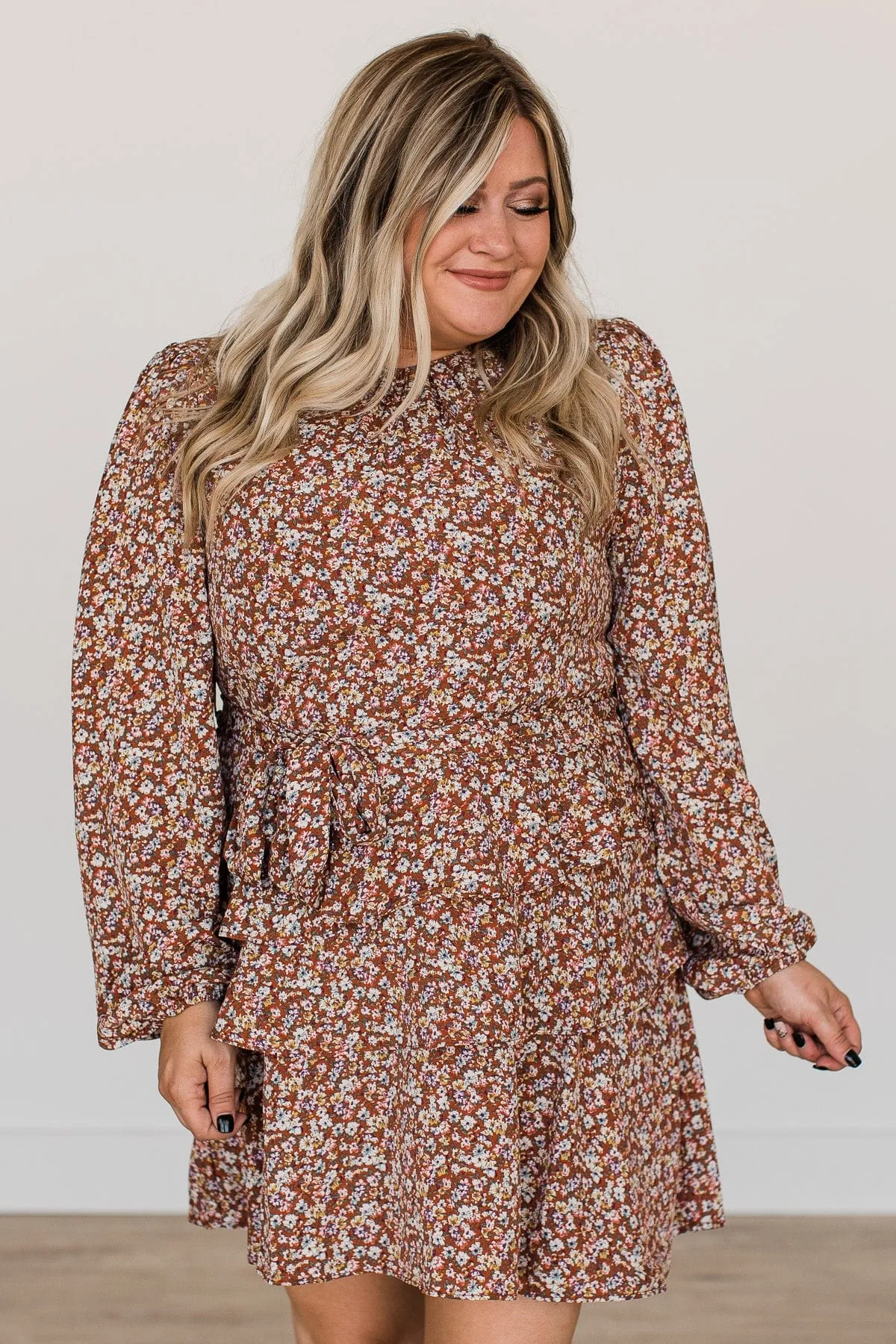 Blessed Beyond Belief Floral Dress- Dark Rust