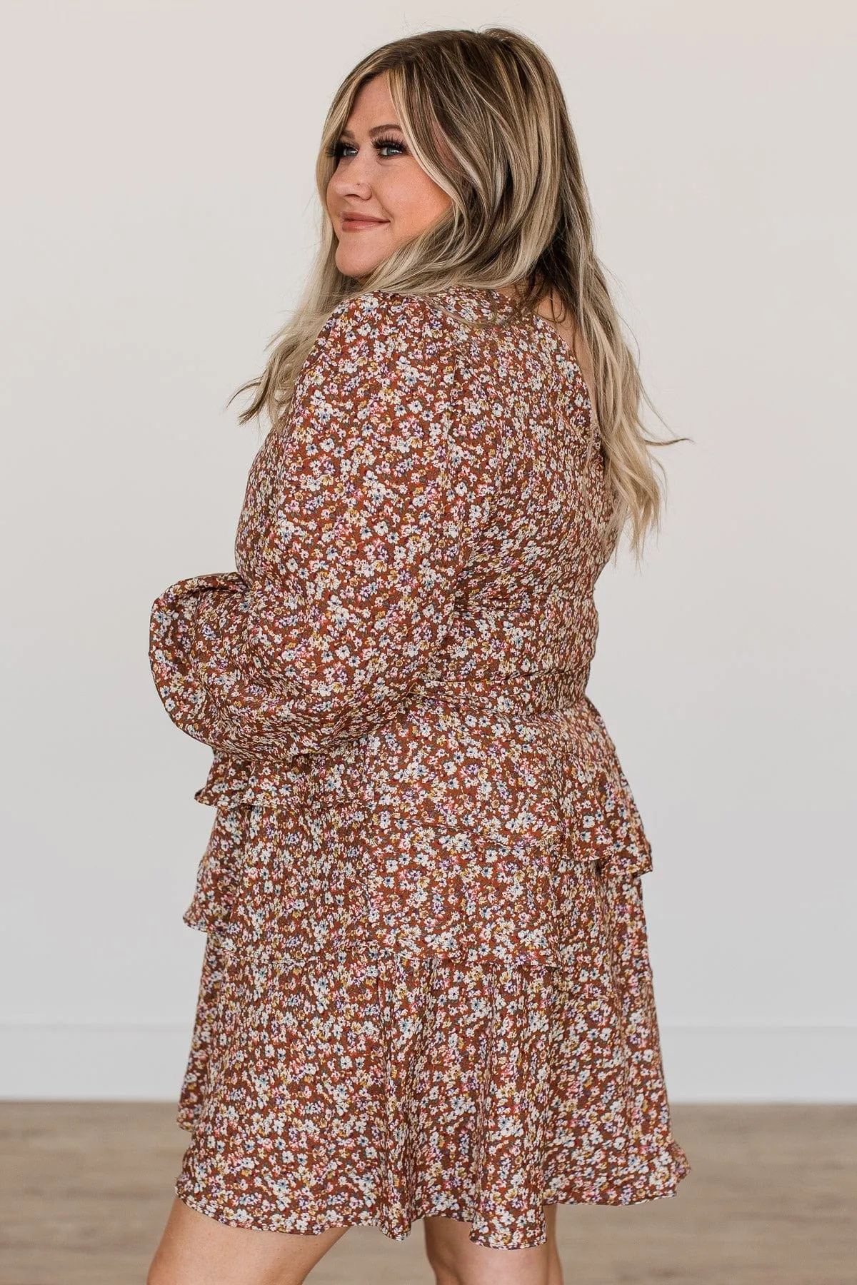 Blessed Beyond Belief Floral Dress- Dark Rust