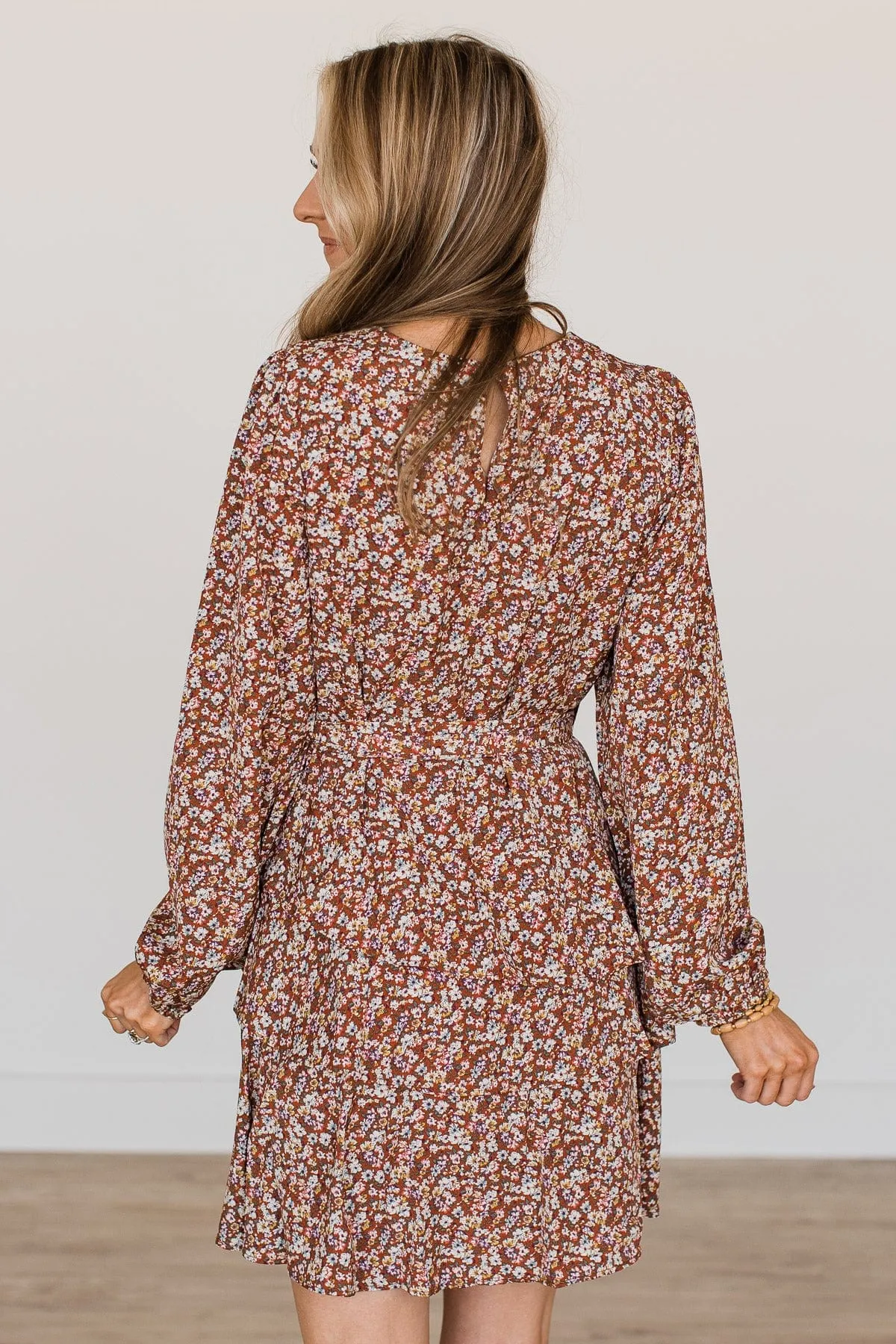 Blessed Beyond Belief Floral Dress- Dark Rust