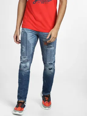 Blue Low Rise Distressed Glenn Slim Fit Jeans