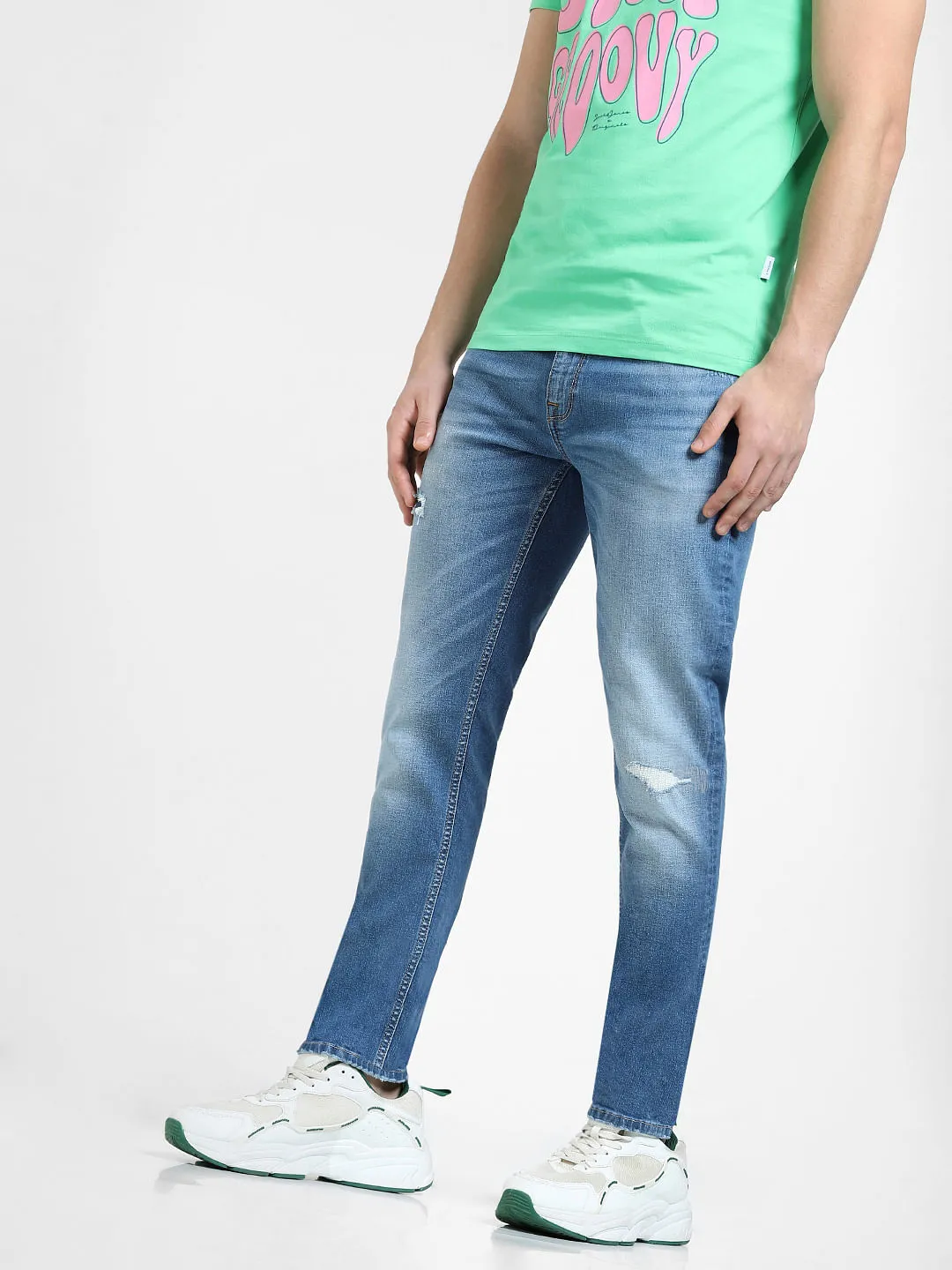 Blue Low Rise Distressed Glenn Slim Jeans