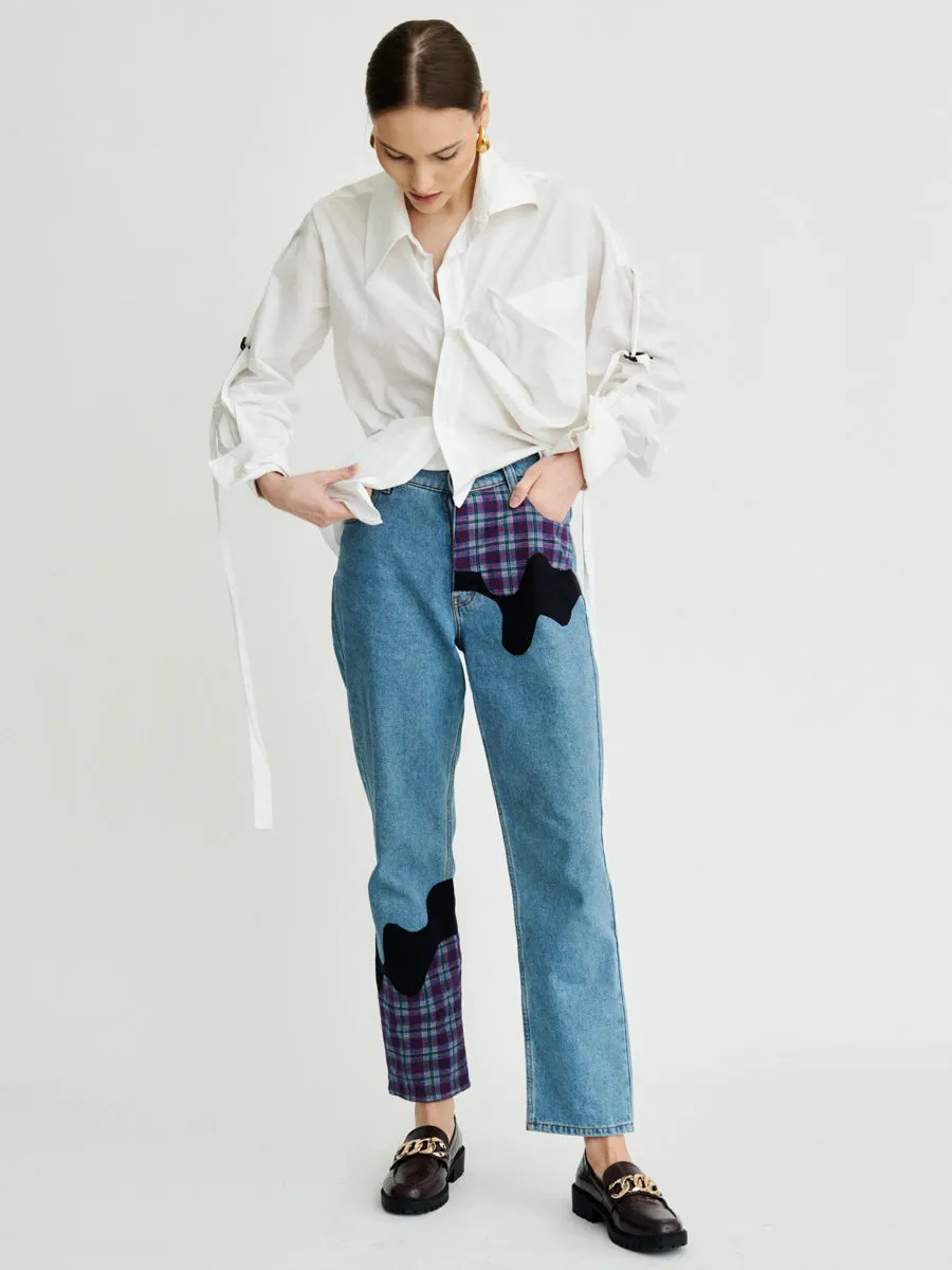 Bobby Melt Plaid Patchwork Jeans