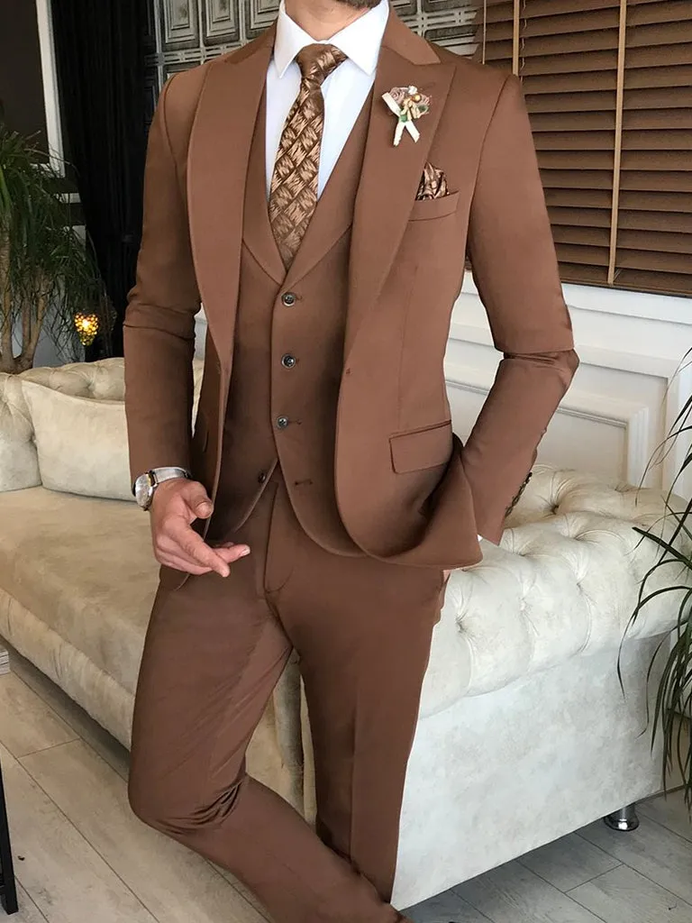 Bojoni Brown Slim-Fit Suit 3-Piece