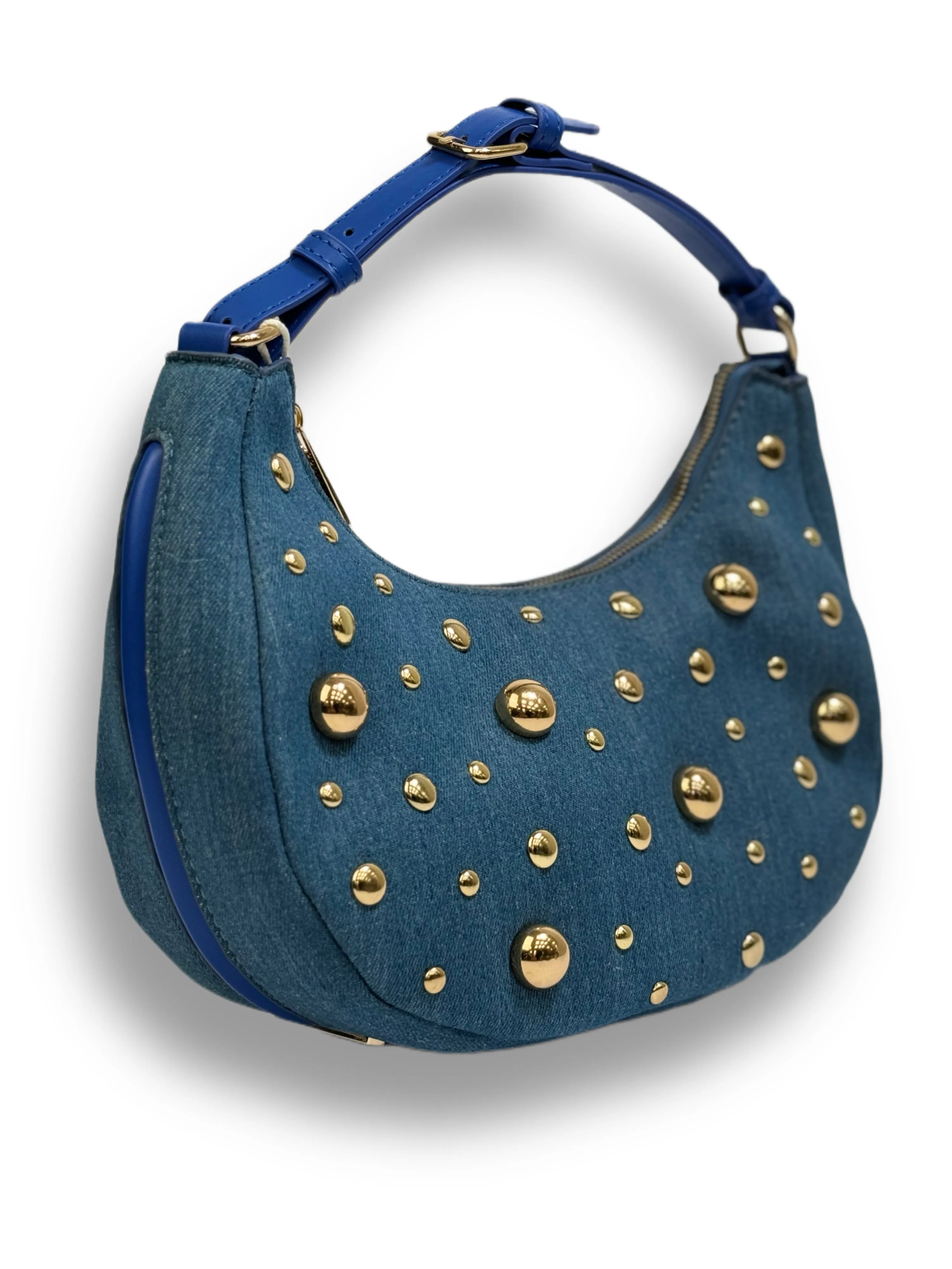 Borsa a spalla in denim con borchie