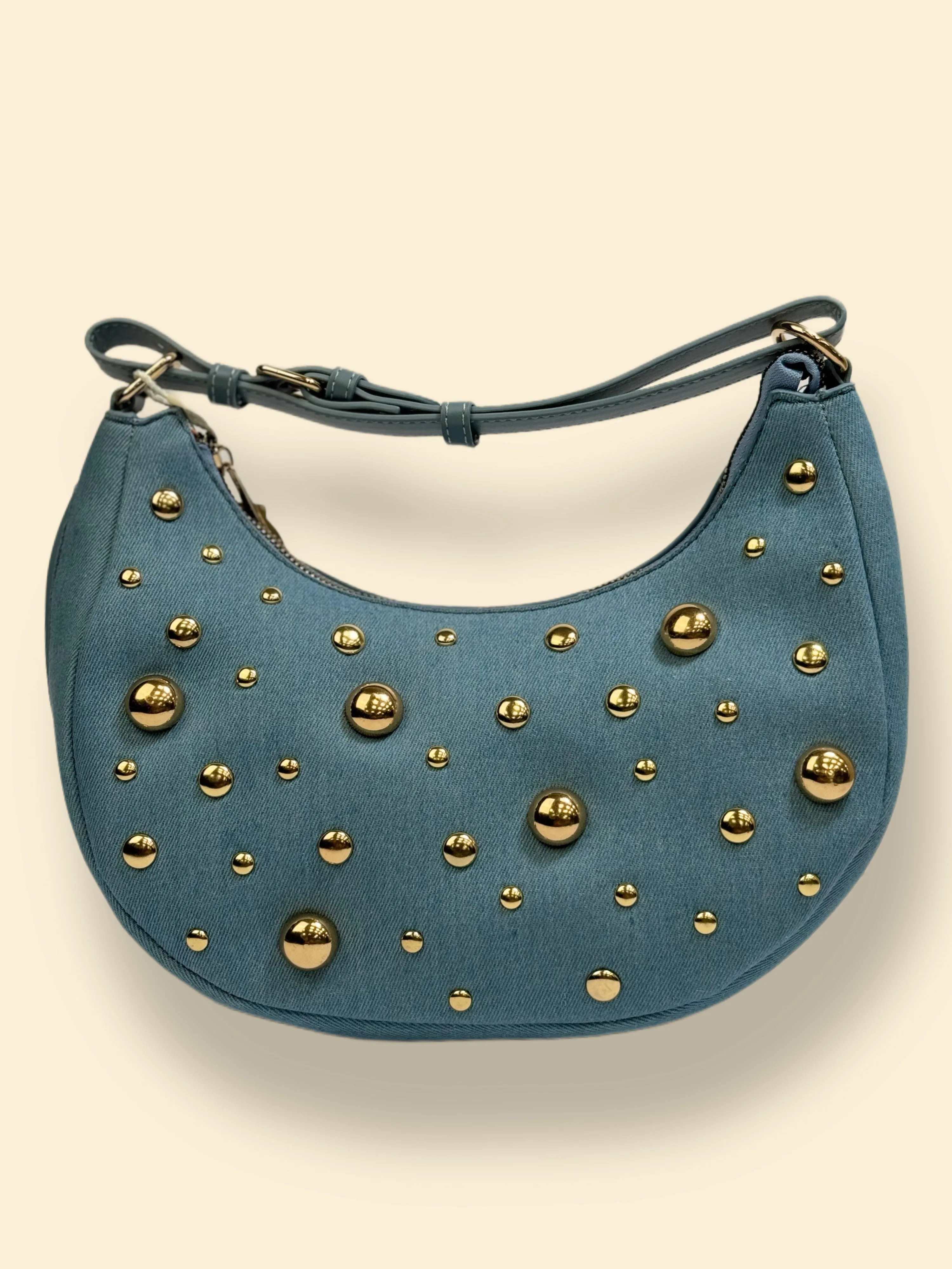 Borsa a spalla in denim con borchie