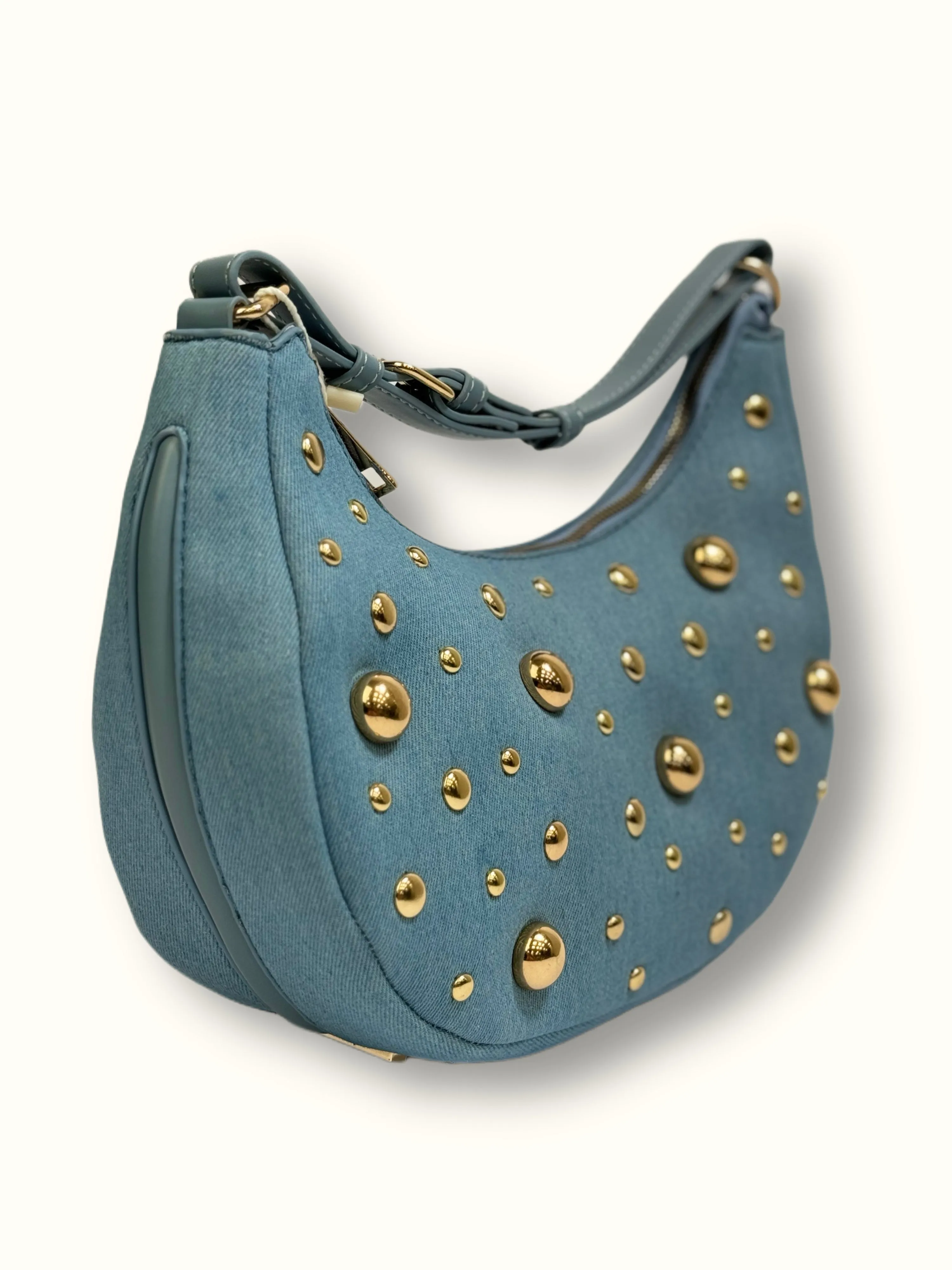 Borsa a spalla in denim con borchie