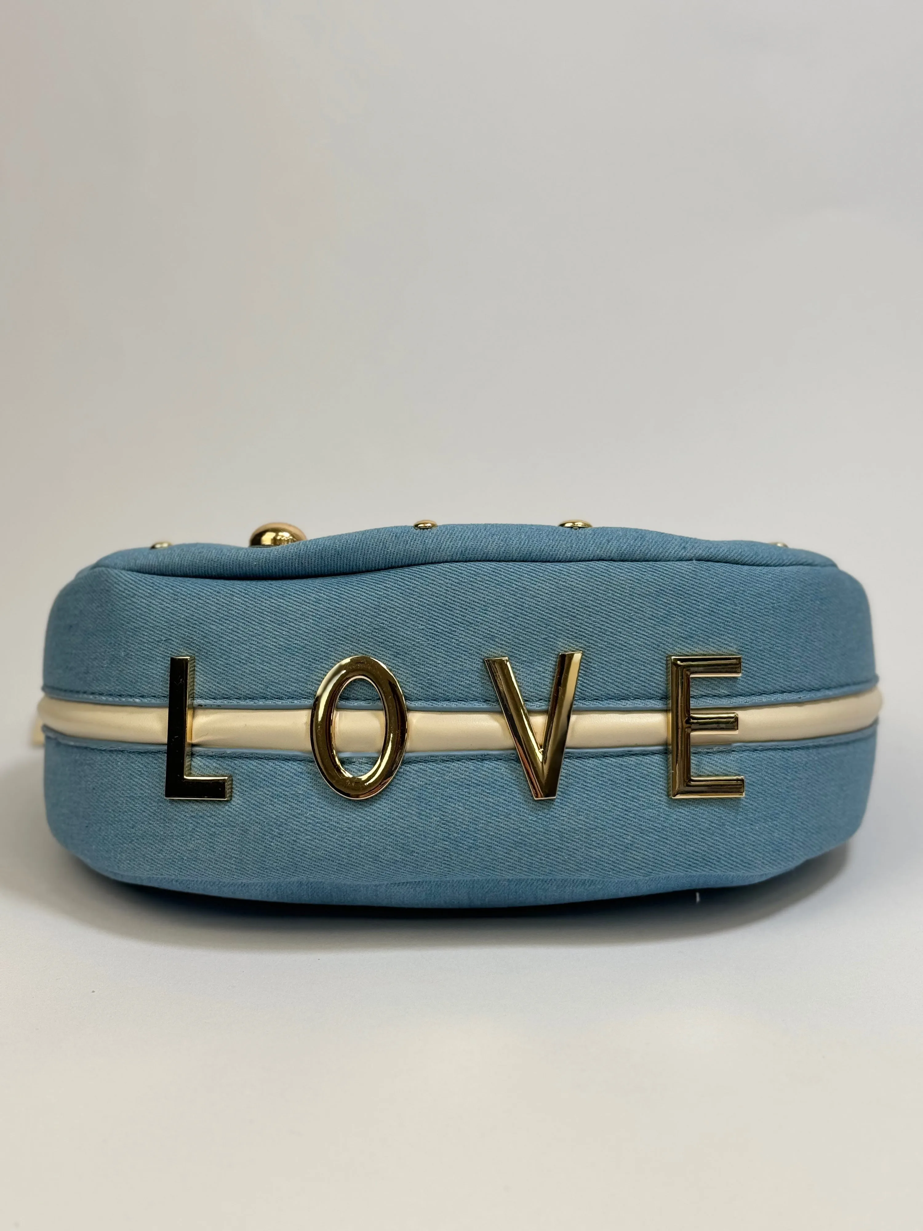 Borsa a spalla in denim con borchie