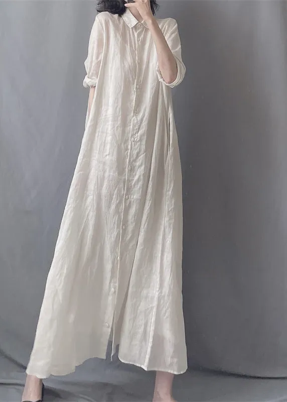 Brief White Peter Pan Collar Button Maxi Shirts Dress Spring