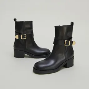 Buckle ankle boots in black leather