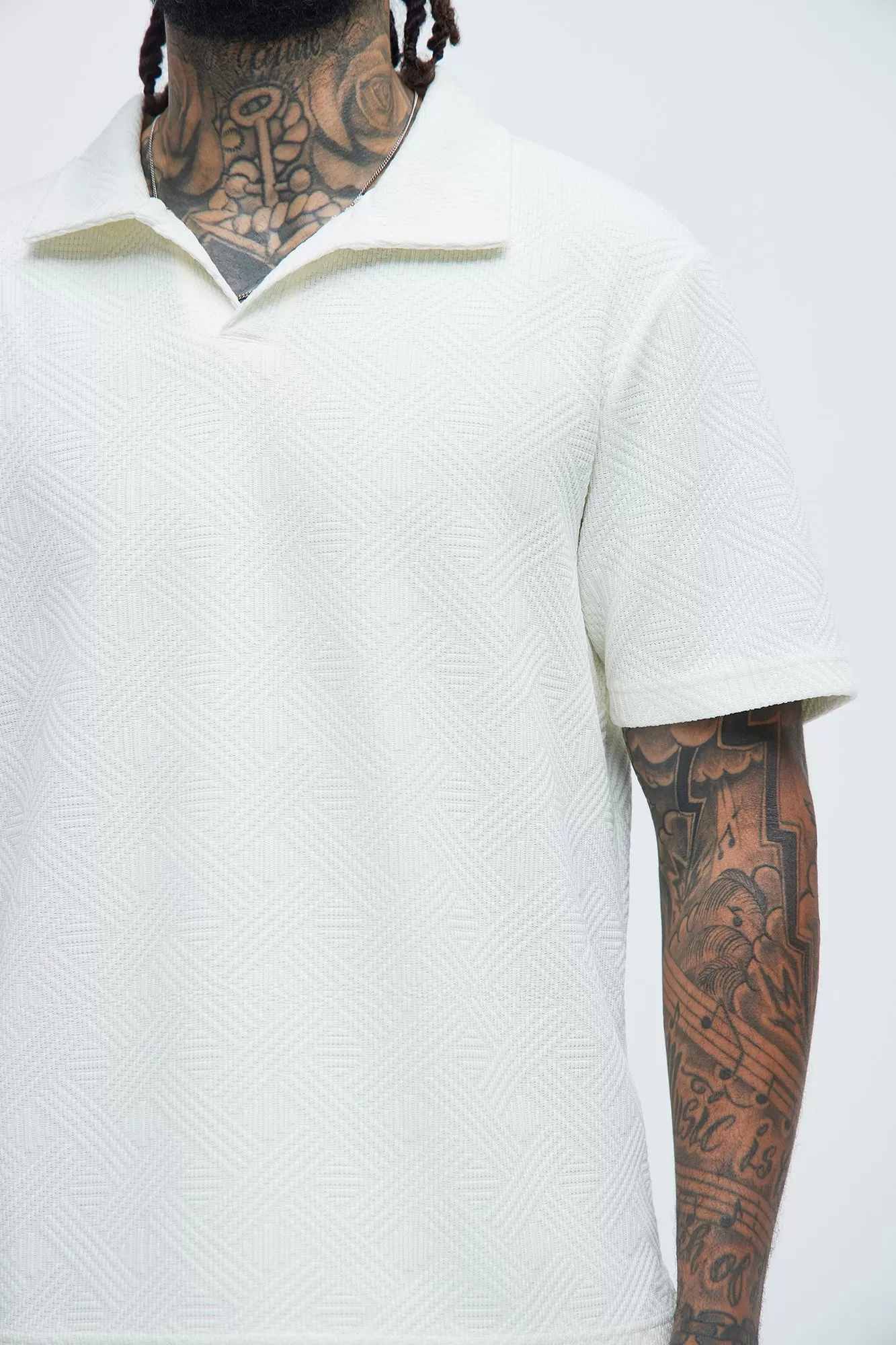 Burley Geo Textured Johnny Collar Shirt - Off White