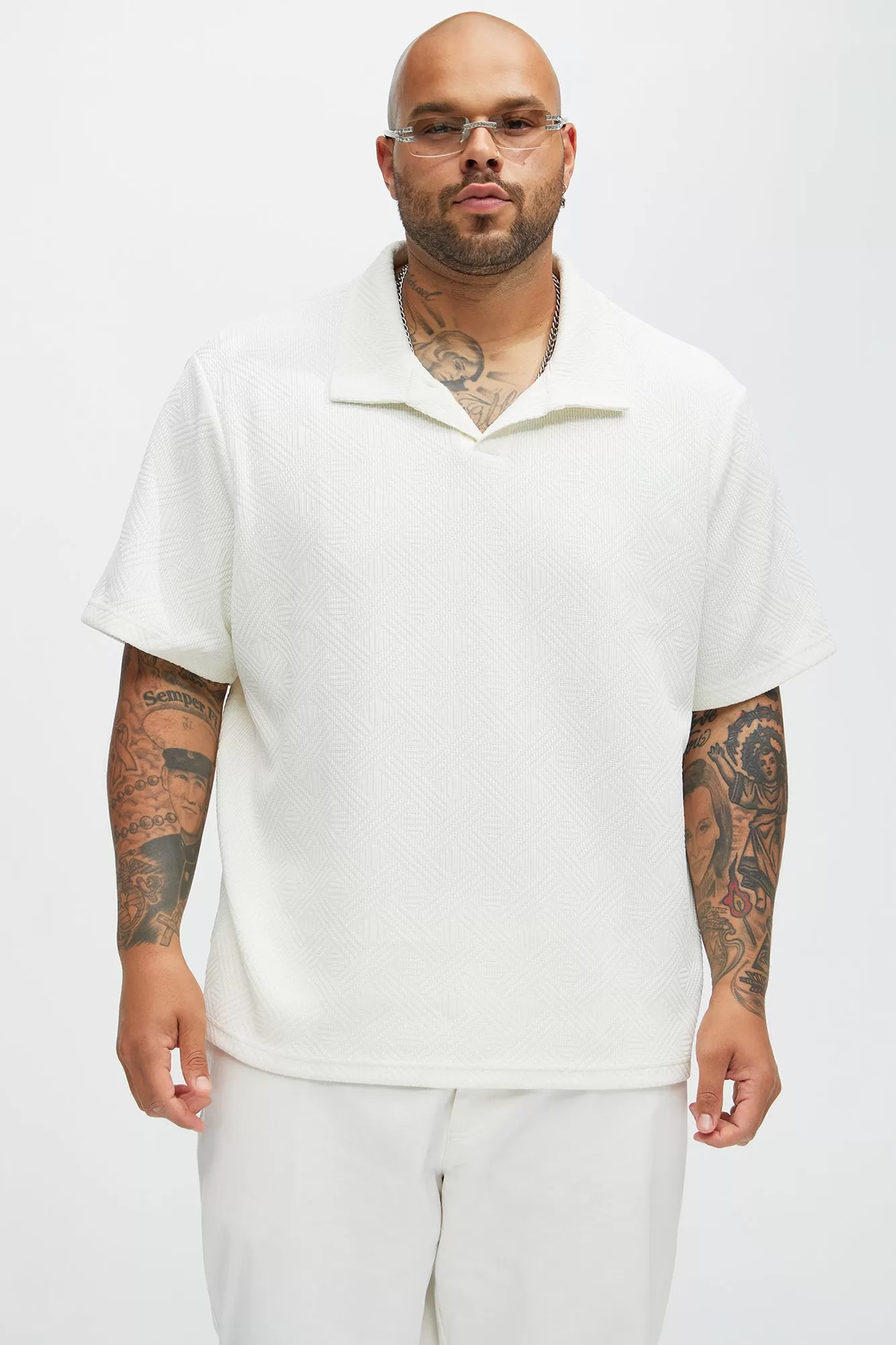 Burley Geo Textured Johnny Collar Shirt - Off White