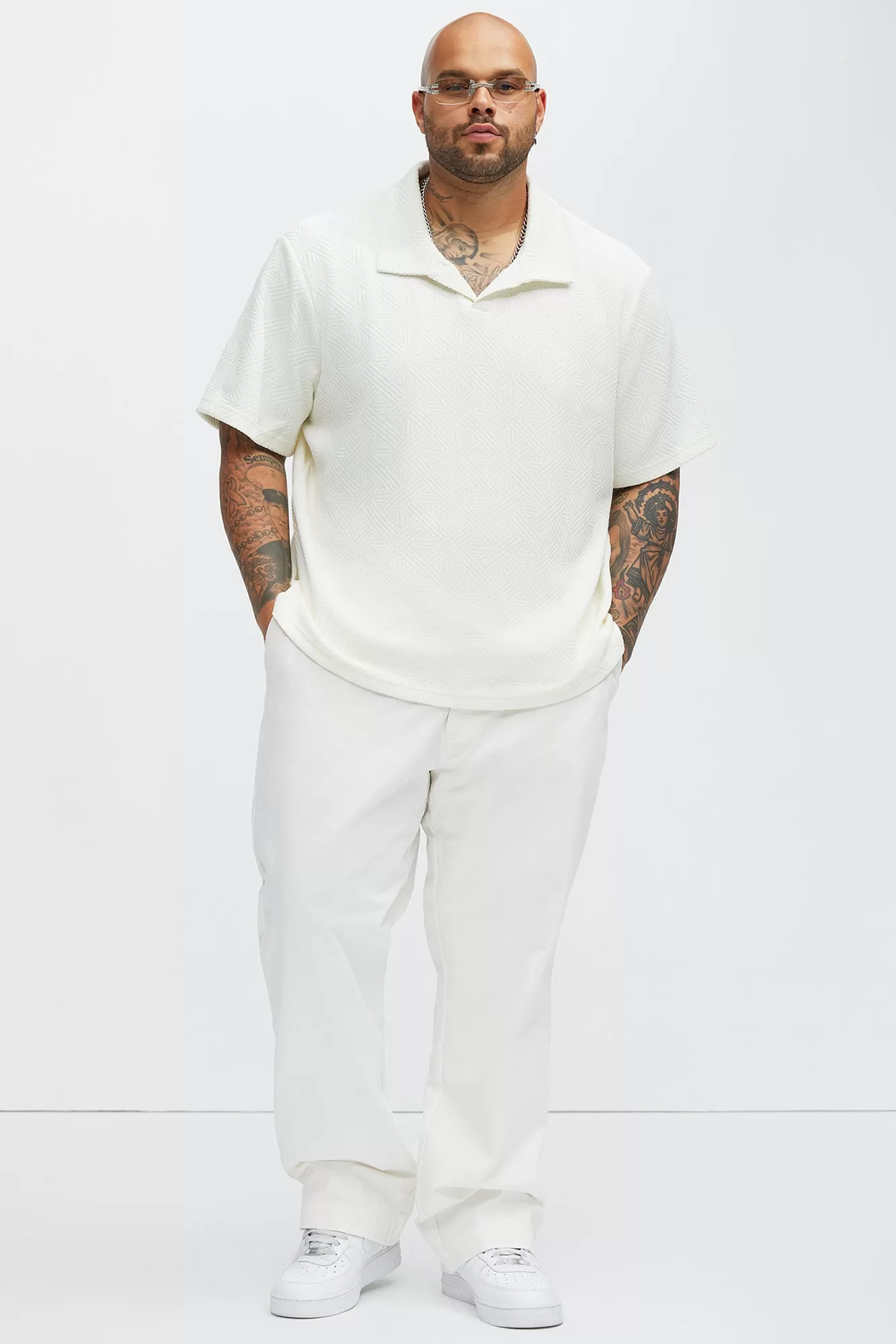 Burley Geo Textured Johnny Collar Shirt - Off White