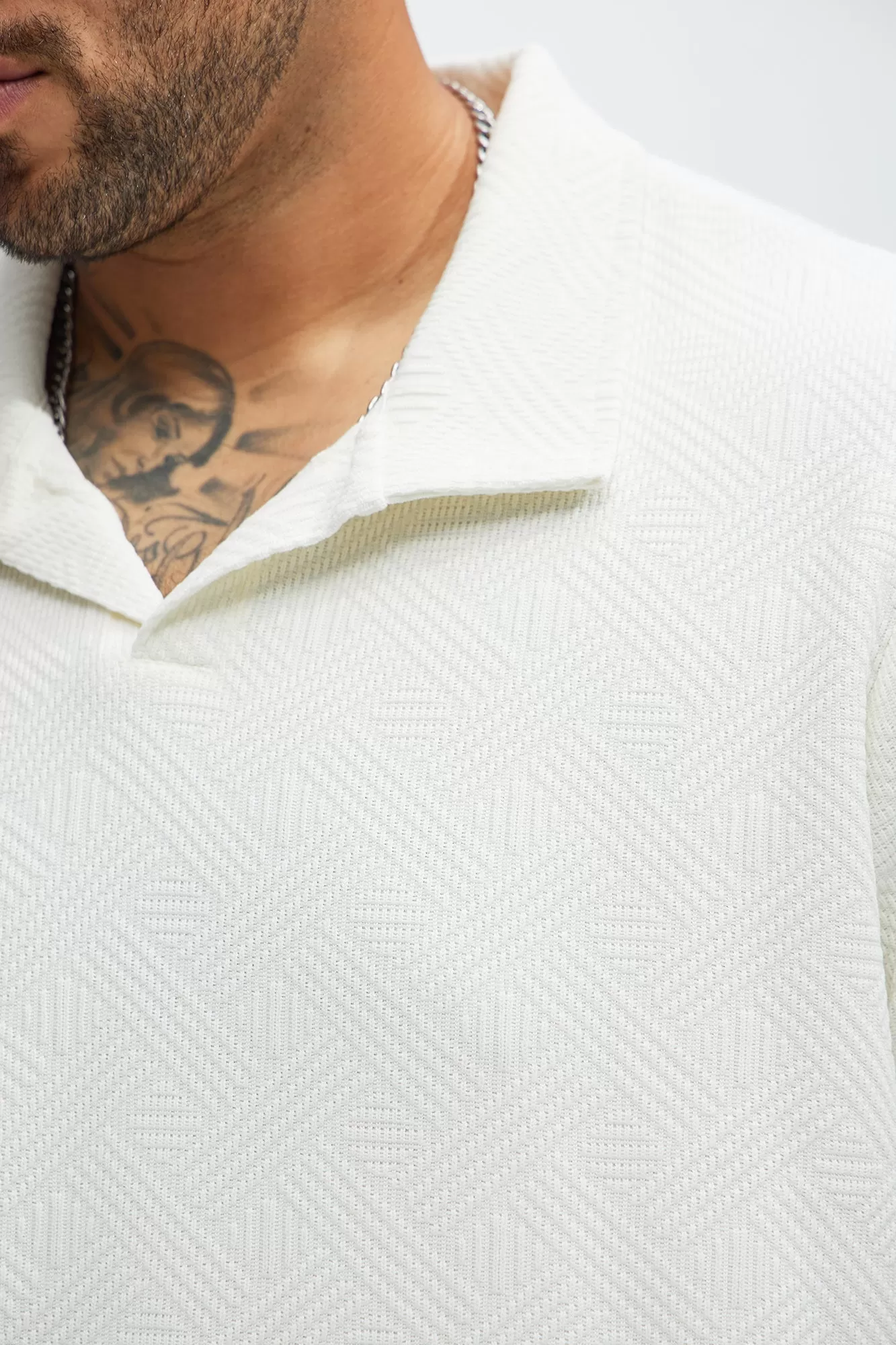 Burley Geo Textured Johnny Collar Shirt - Off White