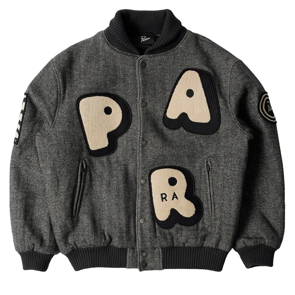 BY PARRA ROUNDED PAR VARSITY JACKET // DARK GREY