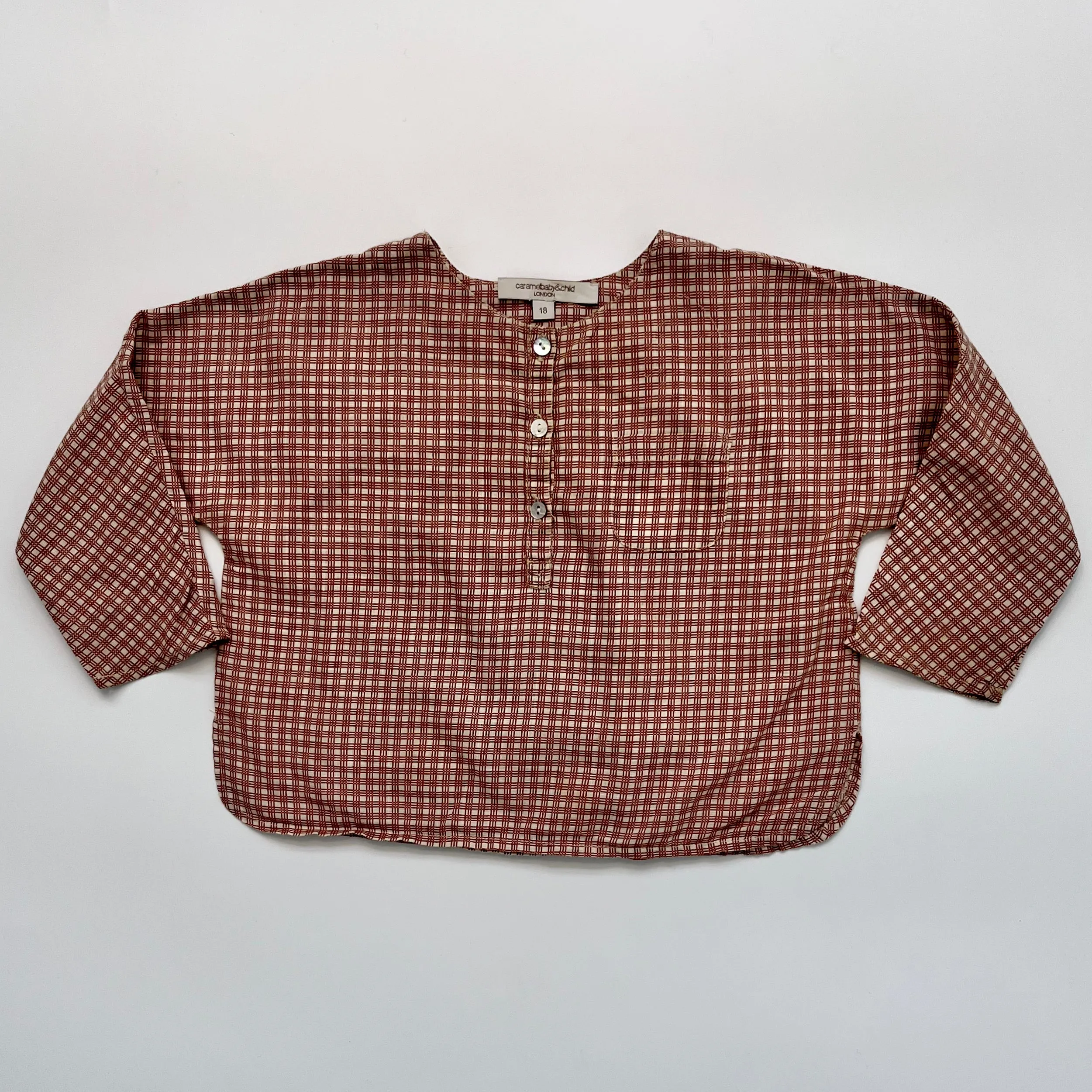 Caramel Brown Geometric Collarless Shirt: 18 Months