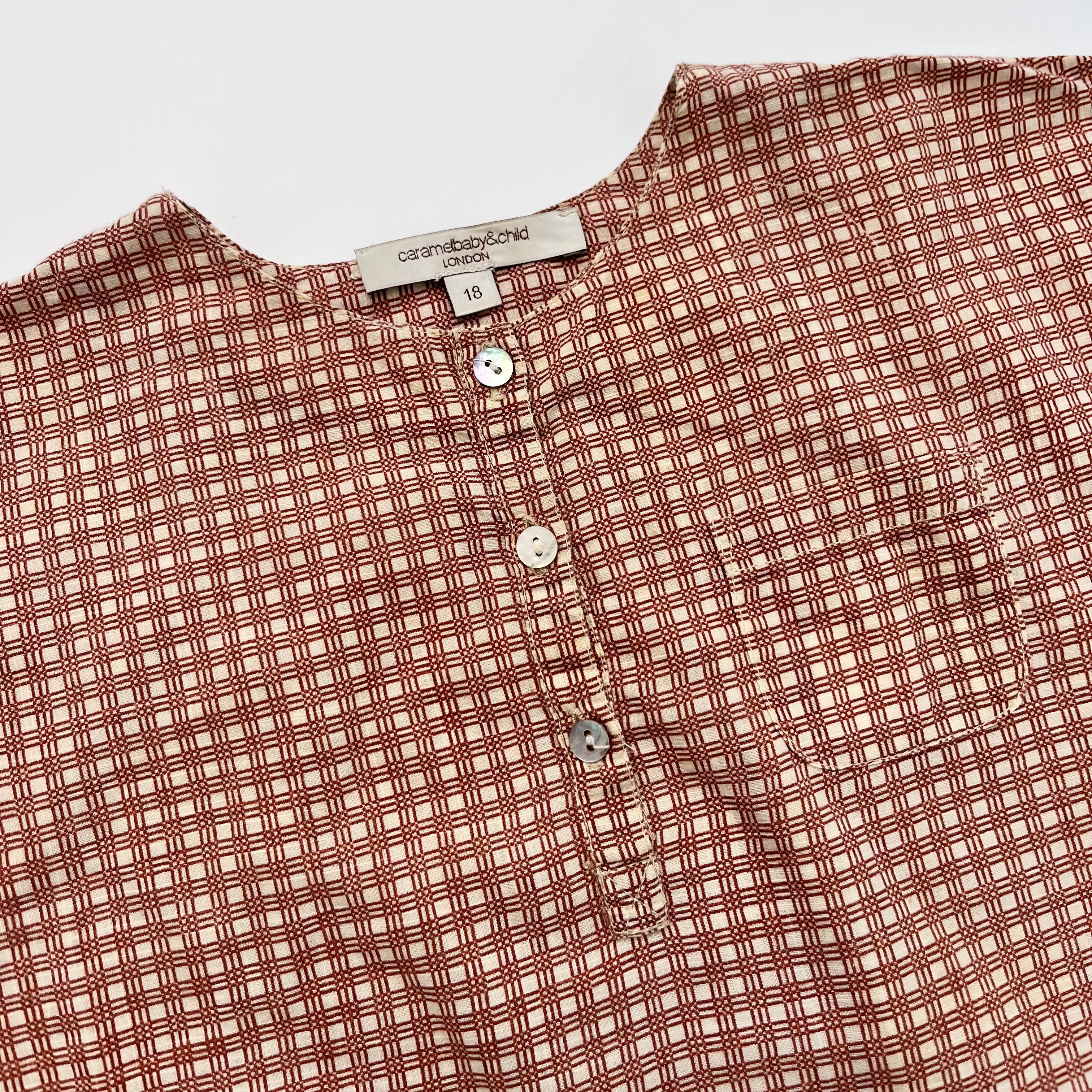 Caramel Brown Geometric Collarless Shirt: 18 Months