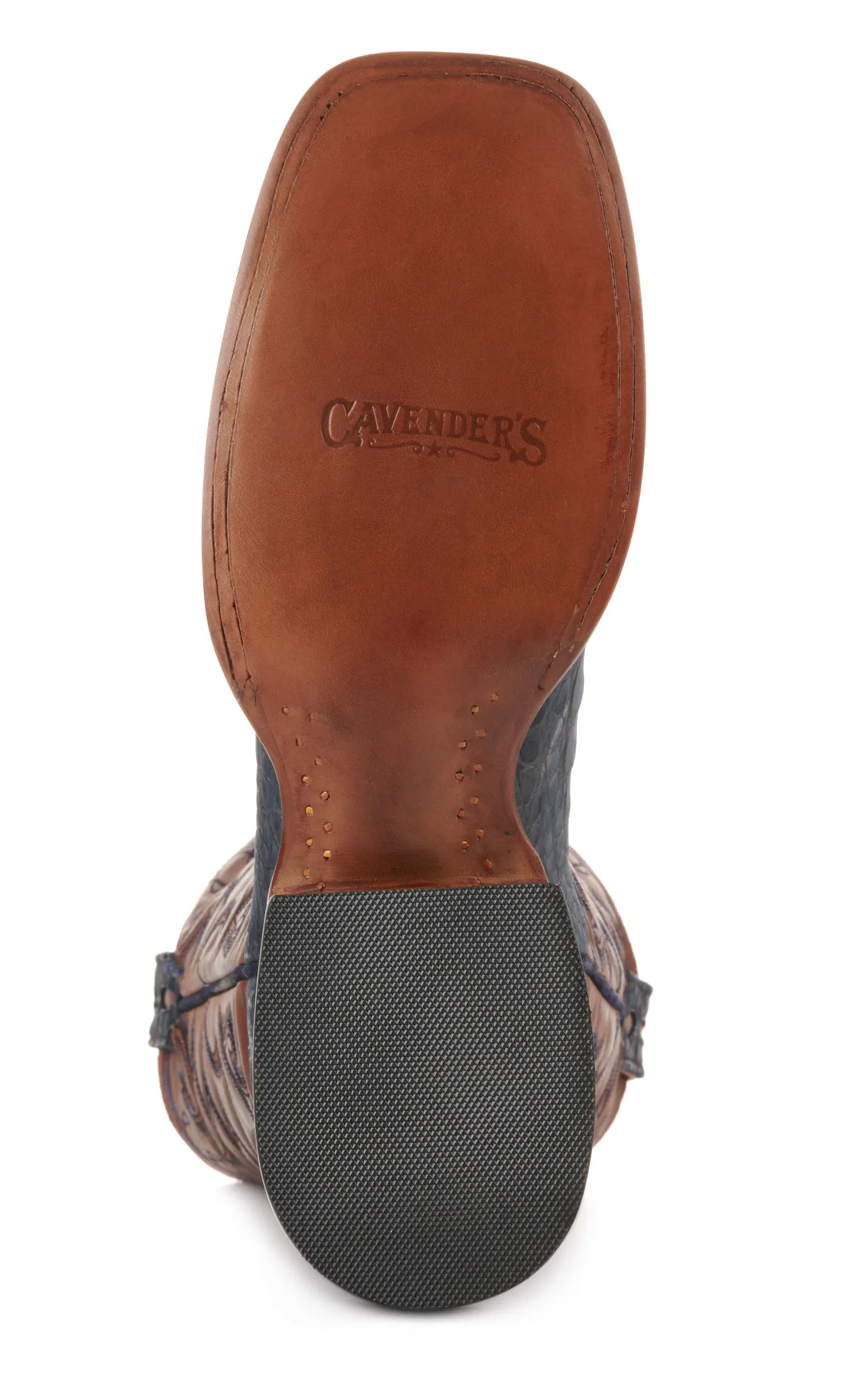 Cavender's Men's Brown and Blue Sueded Caiman Wide Square Toe Exotic Cowboy Boots