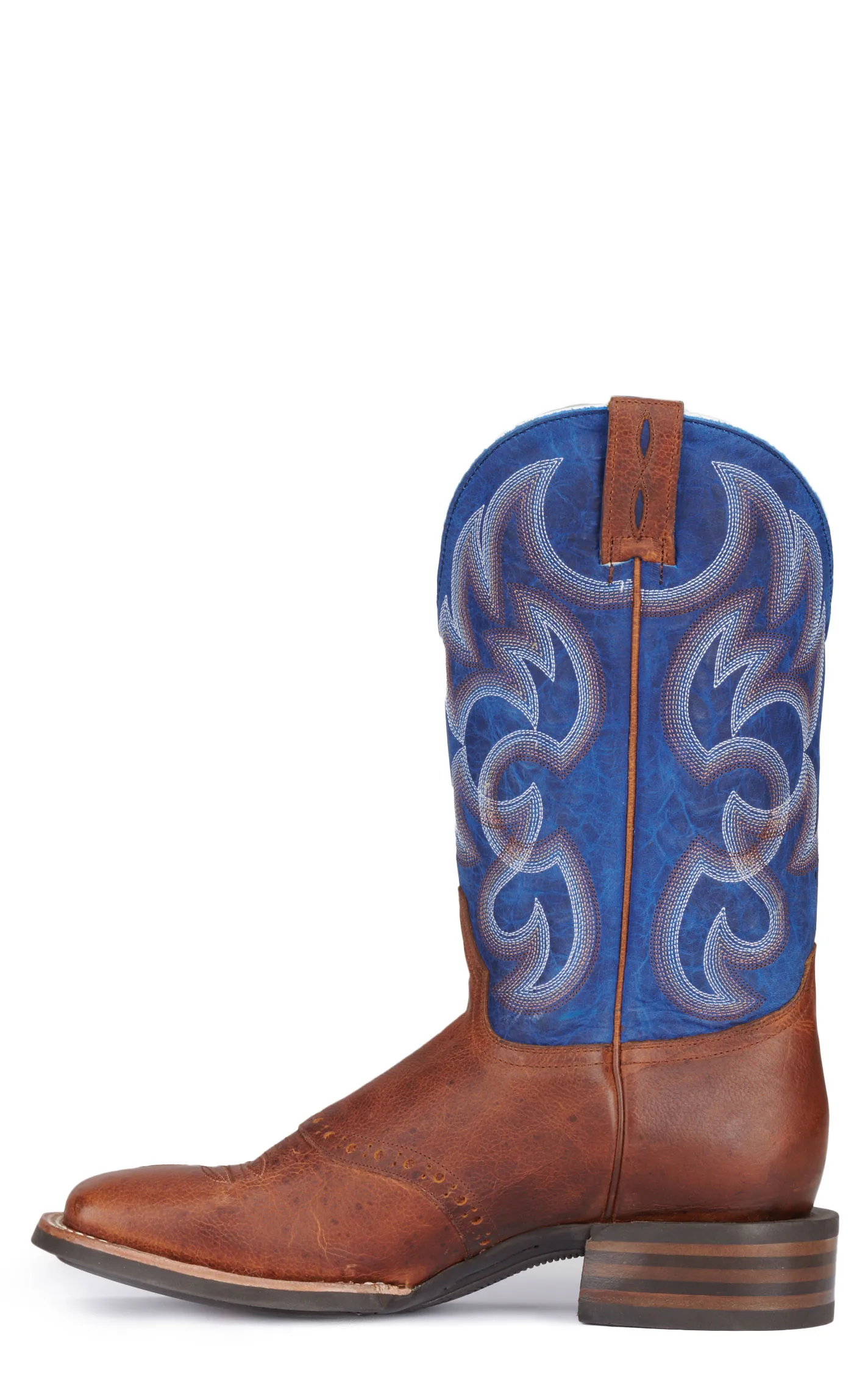 Cavender's Men's Intrepid Cognac and Blue Wide Square Toe Cowboy Boots