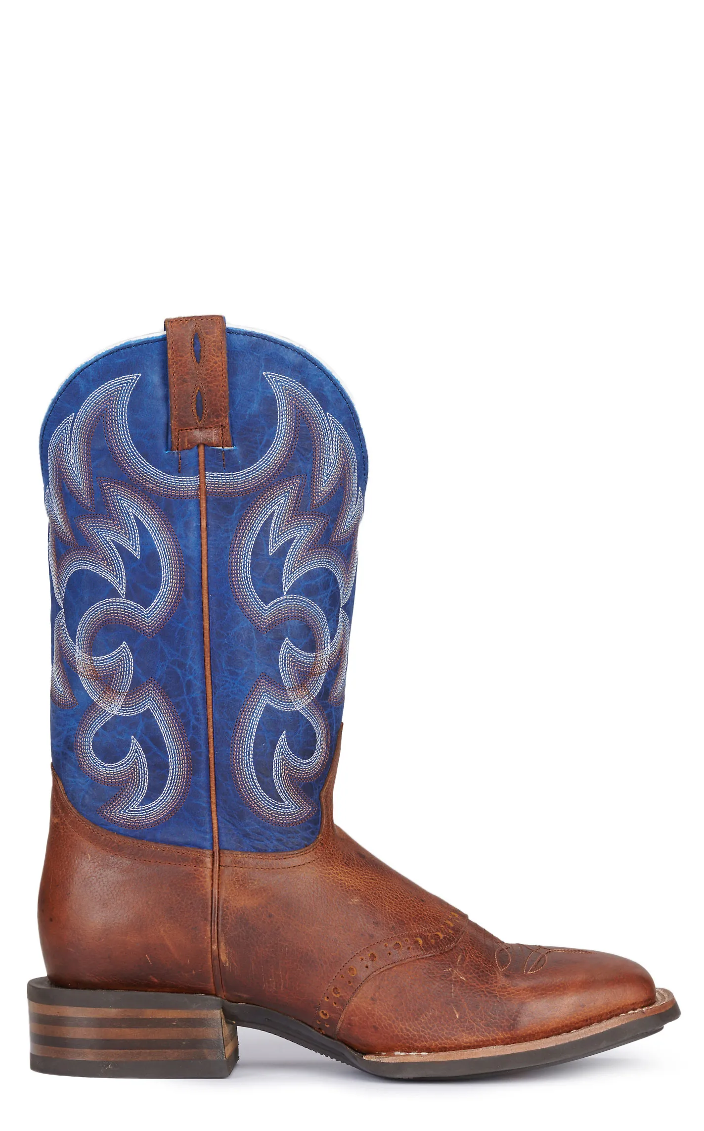 Cavender's Men's Intrepid Cognac and Blue Wide Square Toe Cowboy Boots