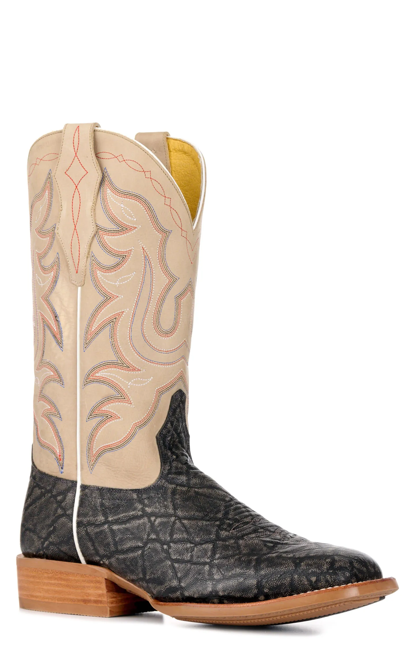 Cavender's Men's Intrepid Dark Grey Elephant Print and Light Grey Wide Square Toe Cowboy Boots