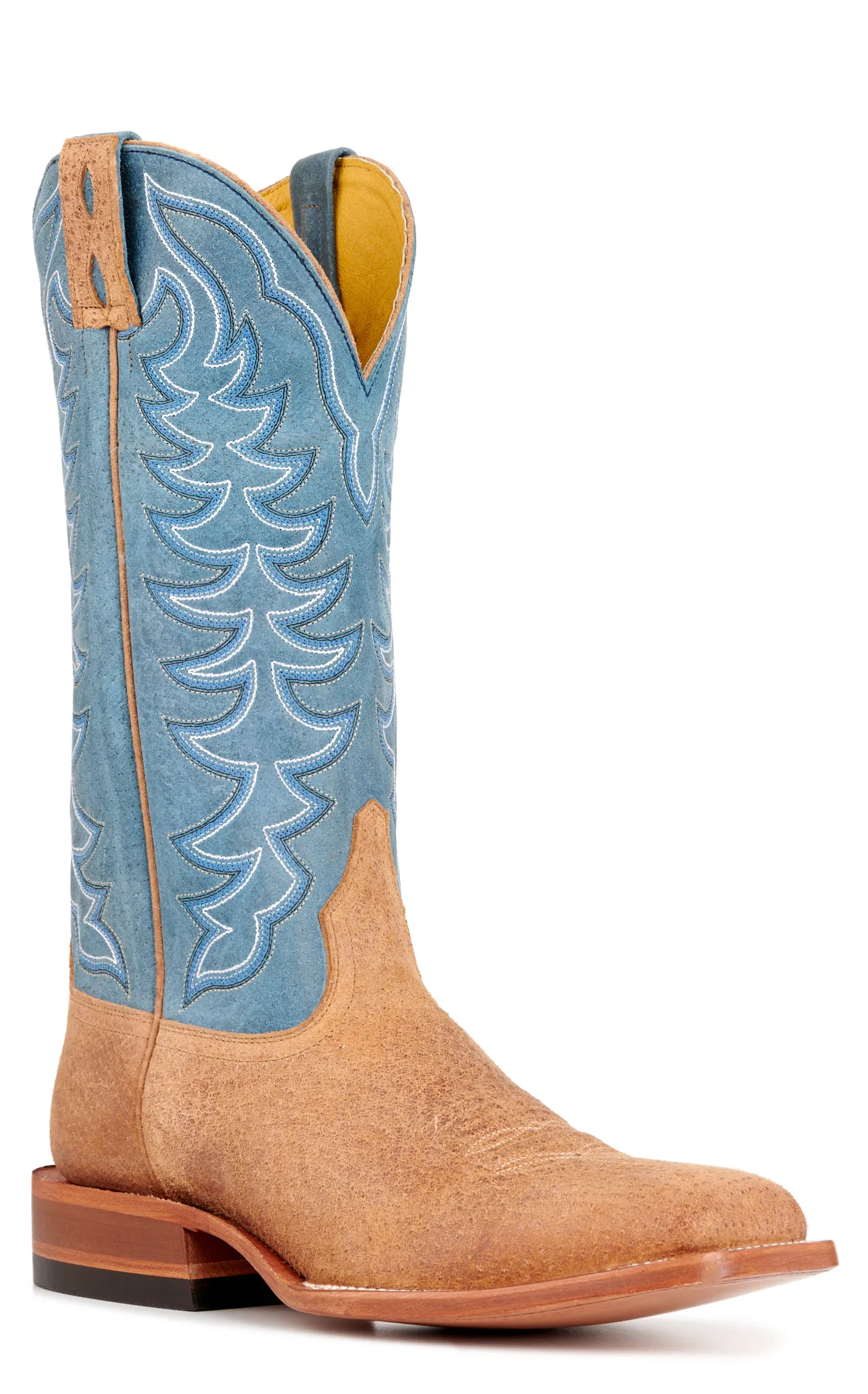 Cavender's Men's Sand Boar and Blue Wide Square Toe Cowboy Boots