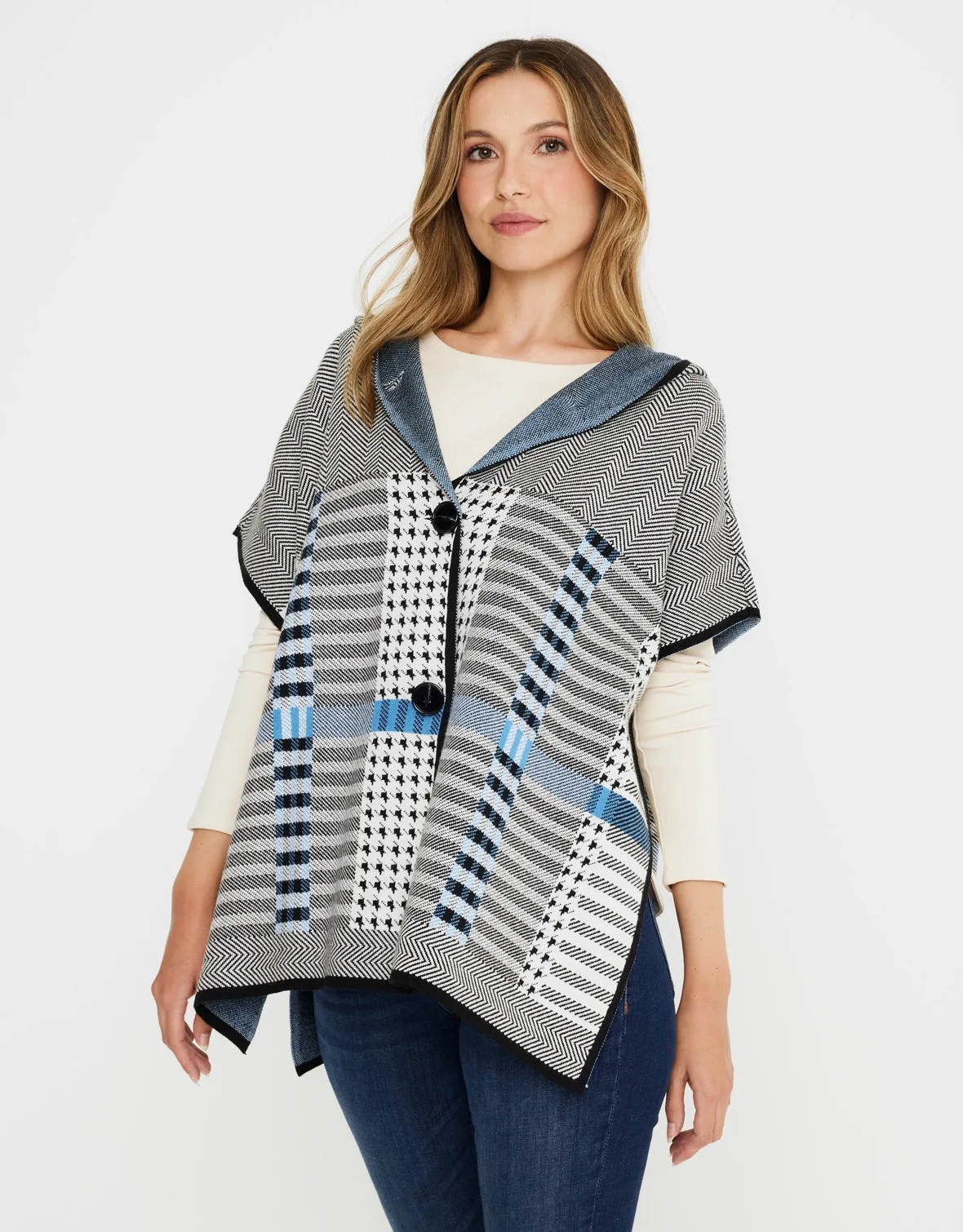 Checked Poncho with Hood - Zalika