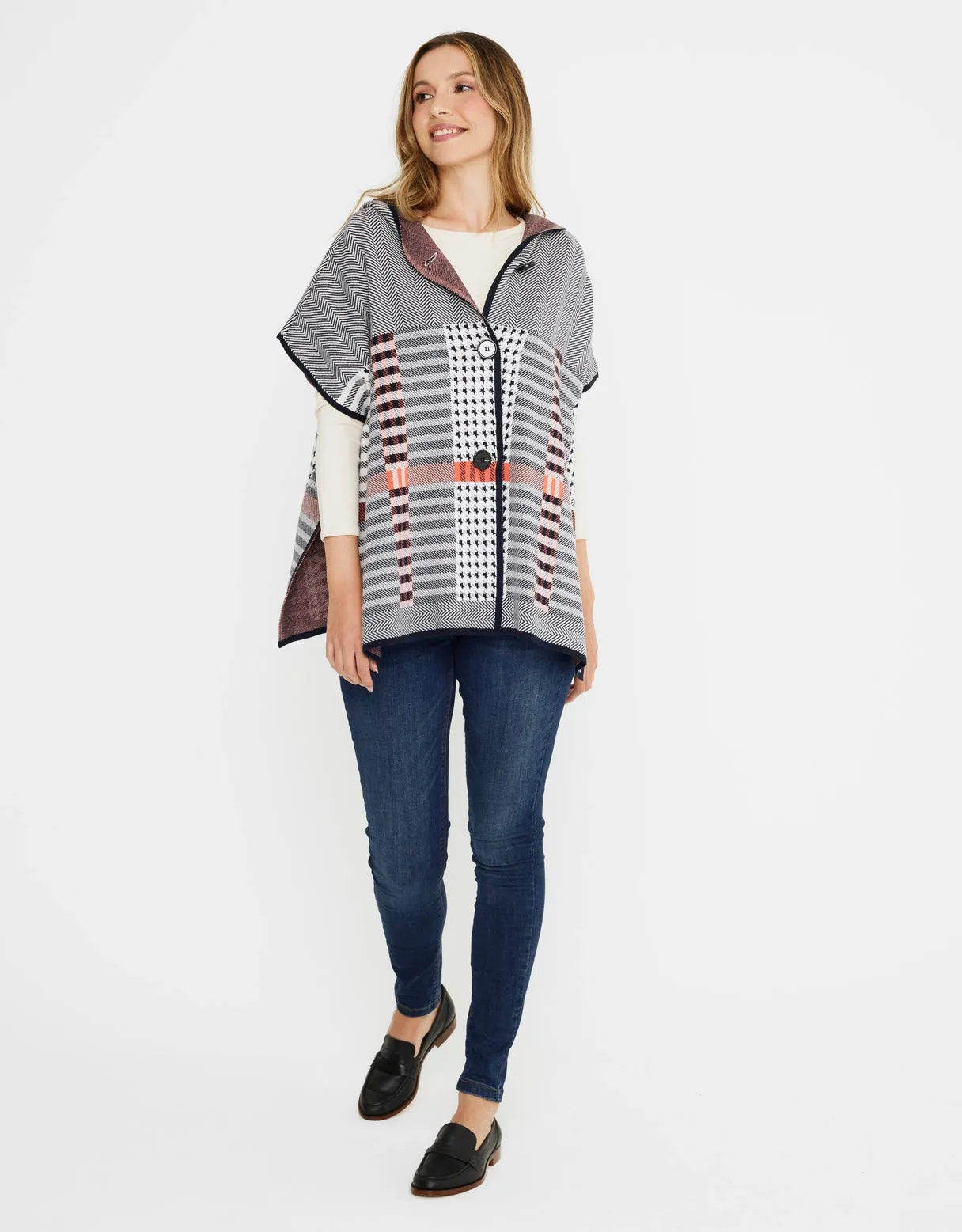 Checked Poncho with Hood - Zalika