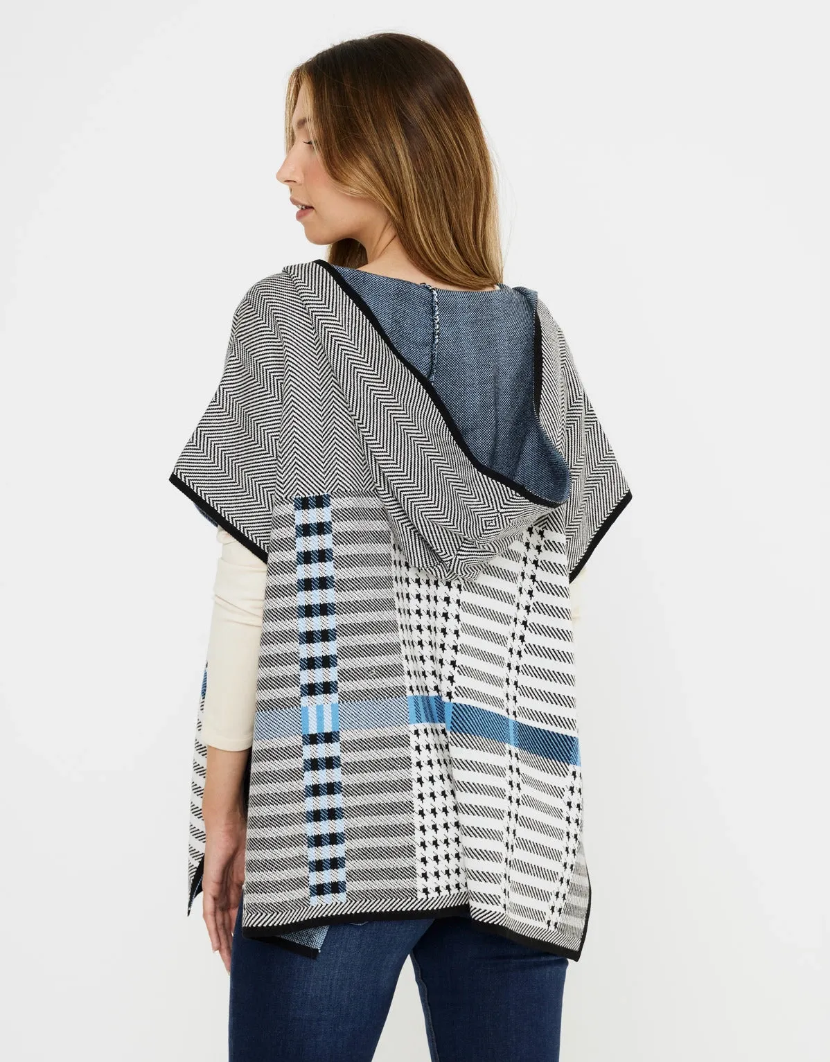 Checked Poncho with Hood - Zalika