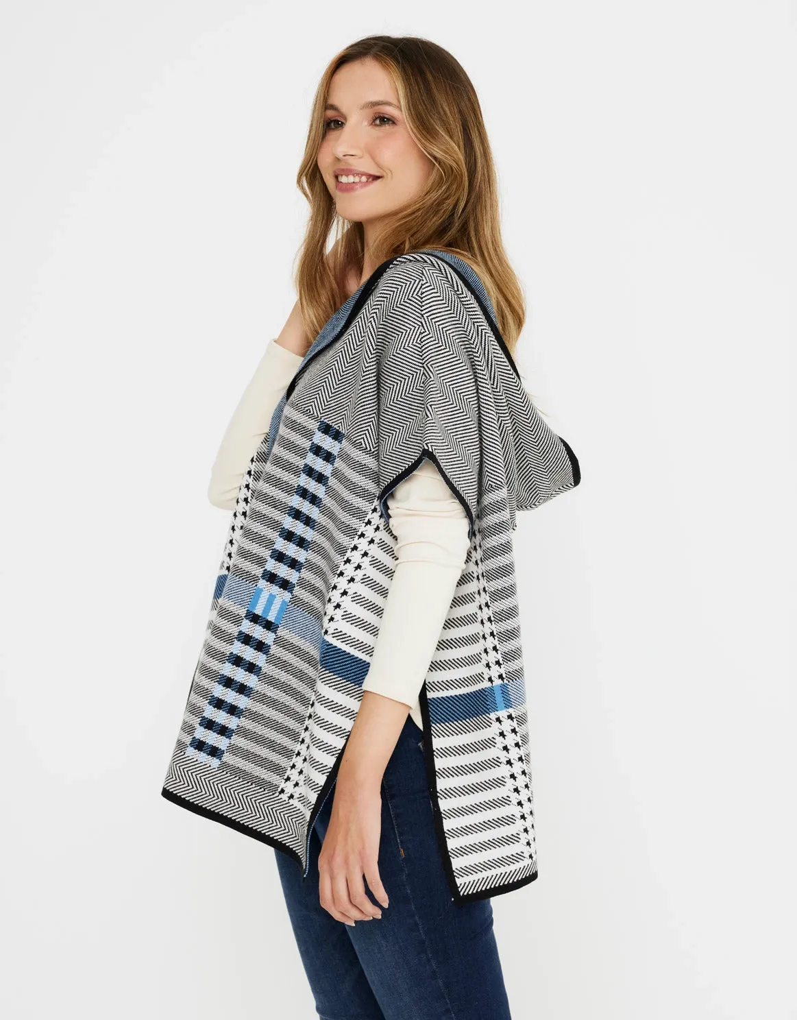 Checked Poncho with Hood - Zalika