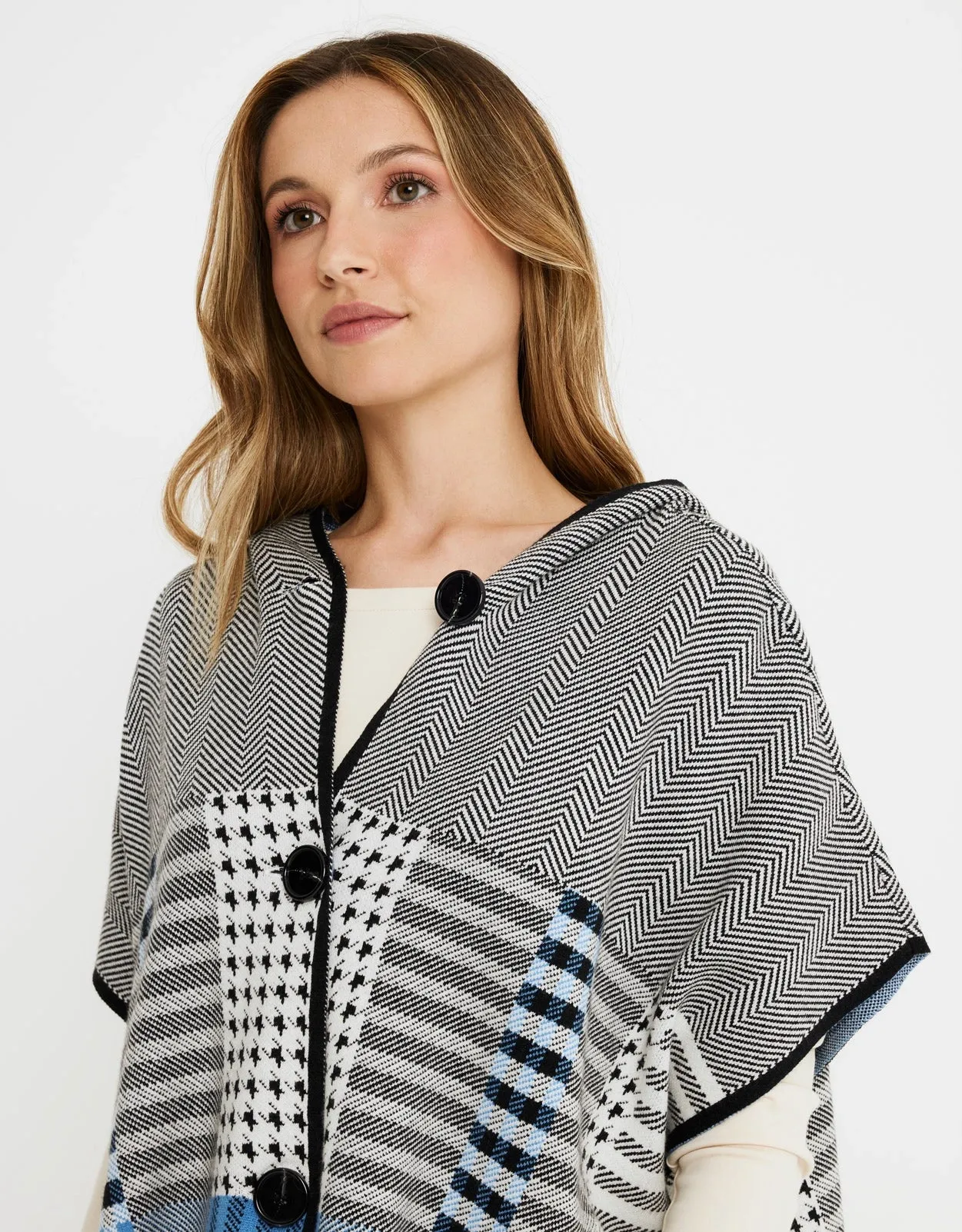 Checked Poncho with Hood - Zalika