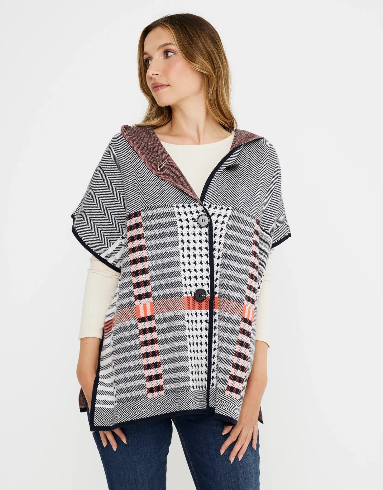 Checked Poncho with Hood - Zalika