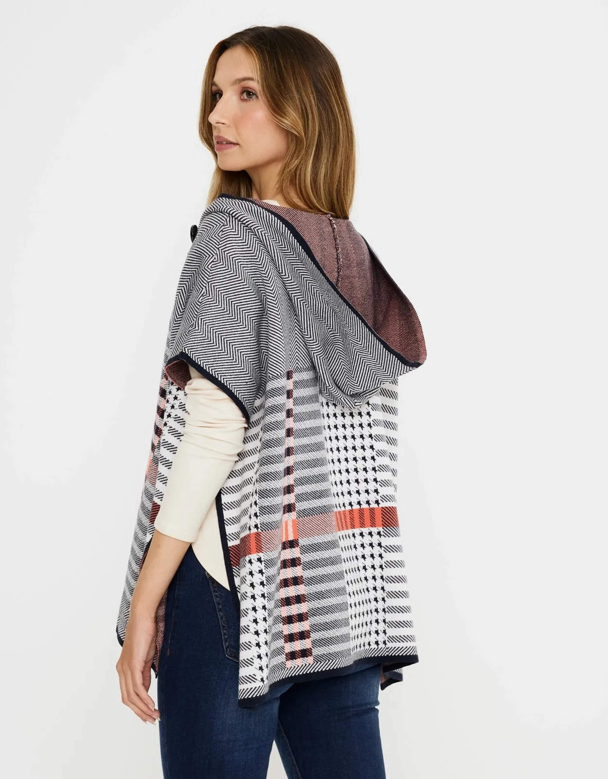 Checked Poncho with Hood - Zalika