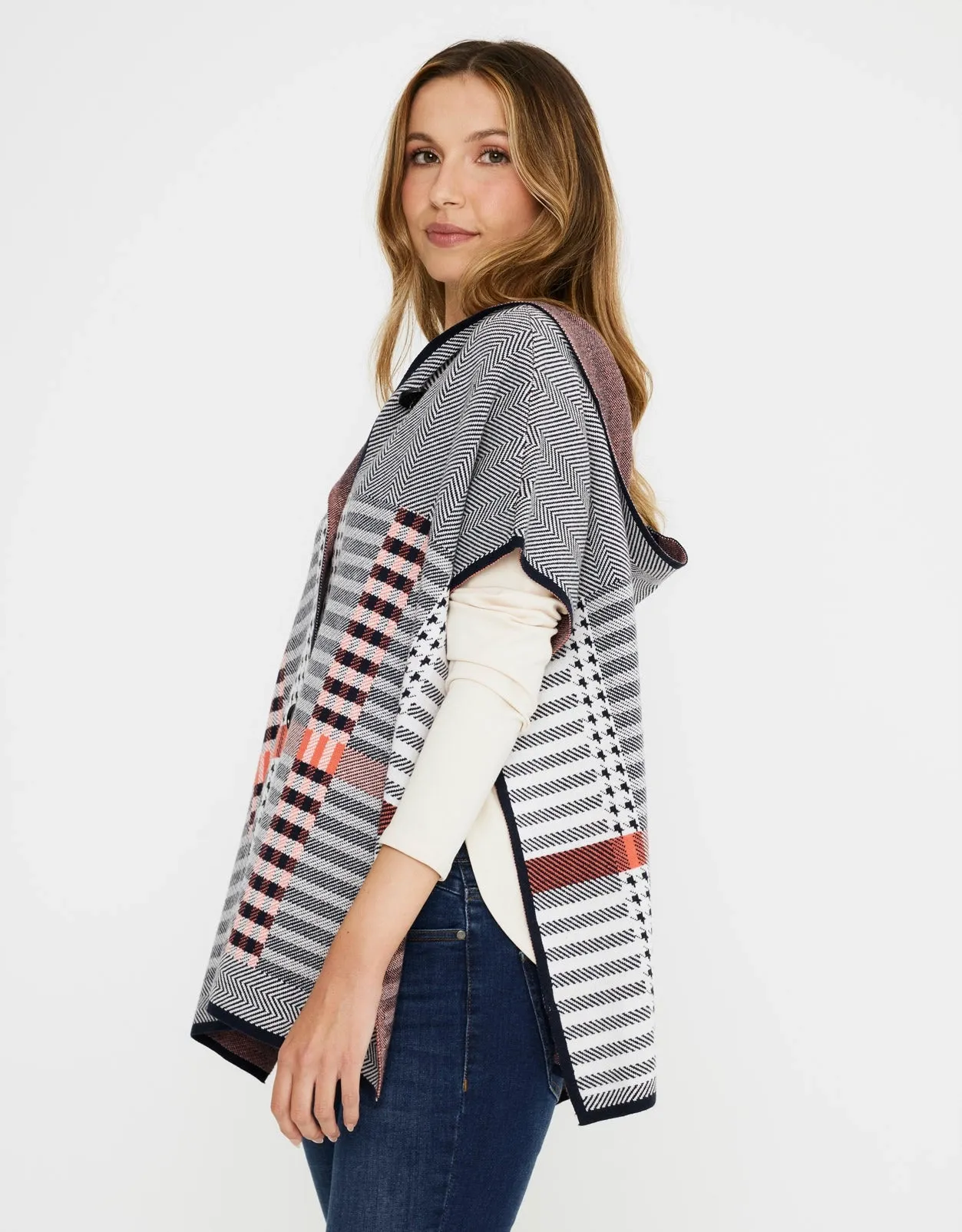 Checked Poncho with Hood - Zalika