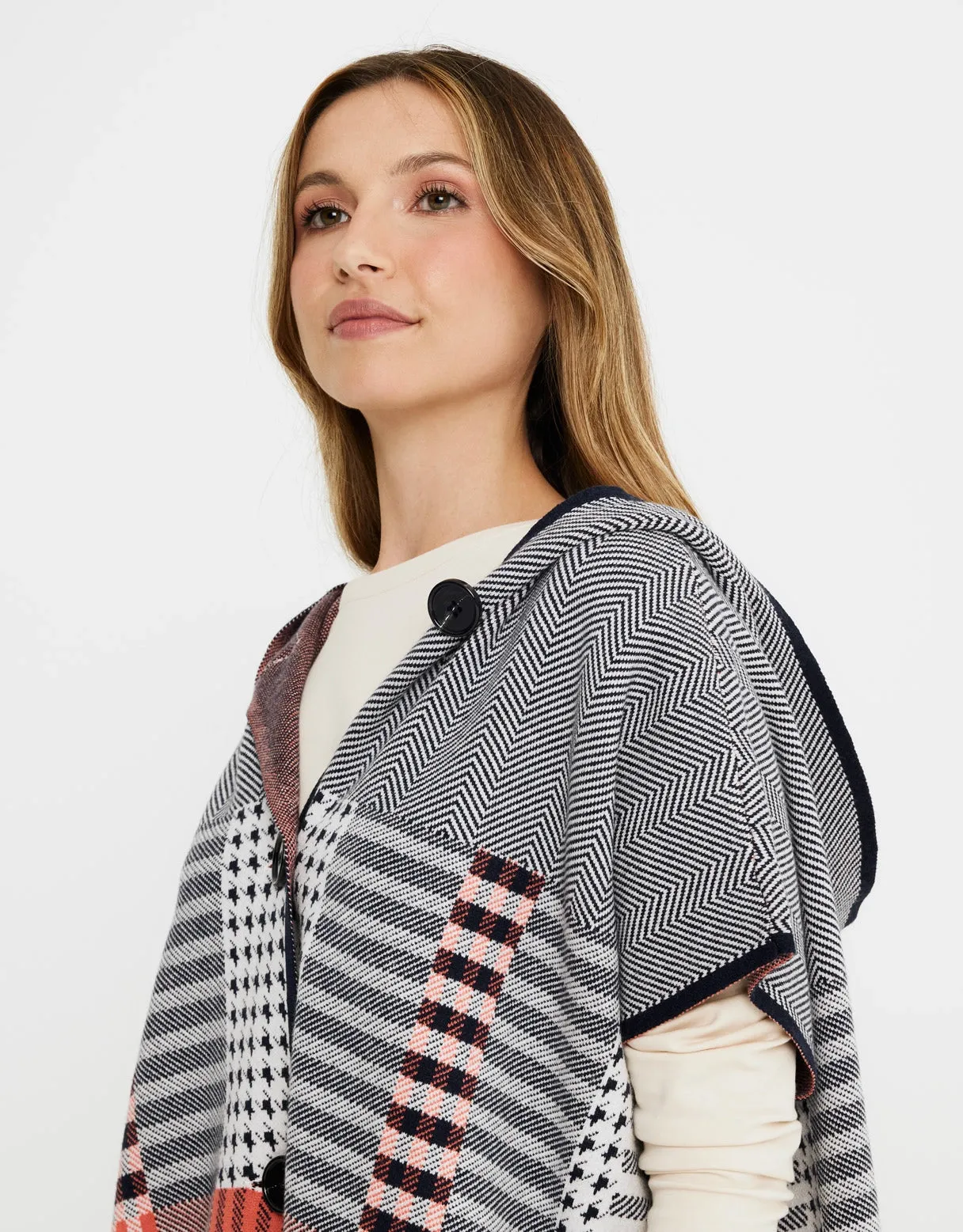 Checked Poncho with Hood - Zalika